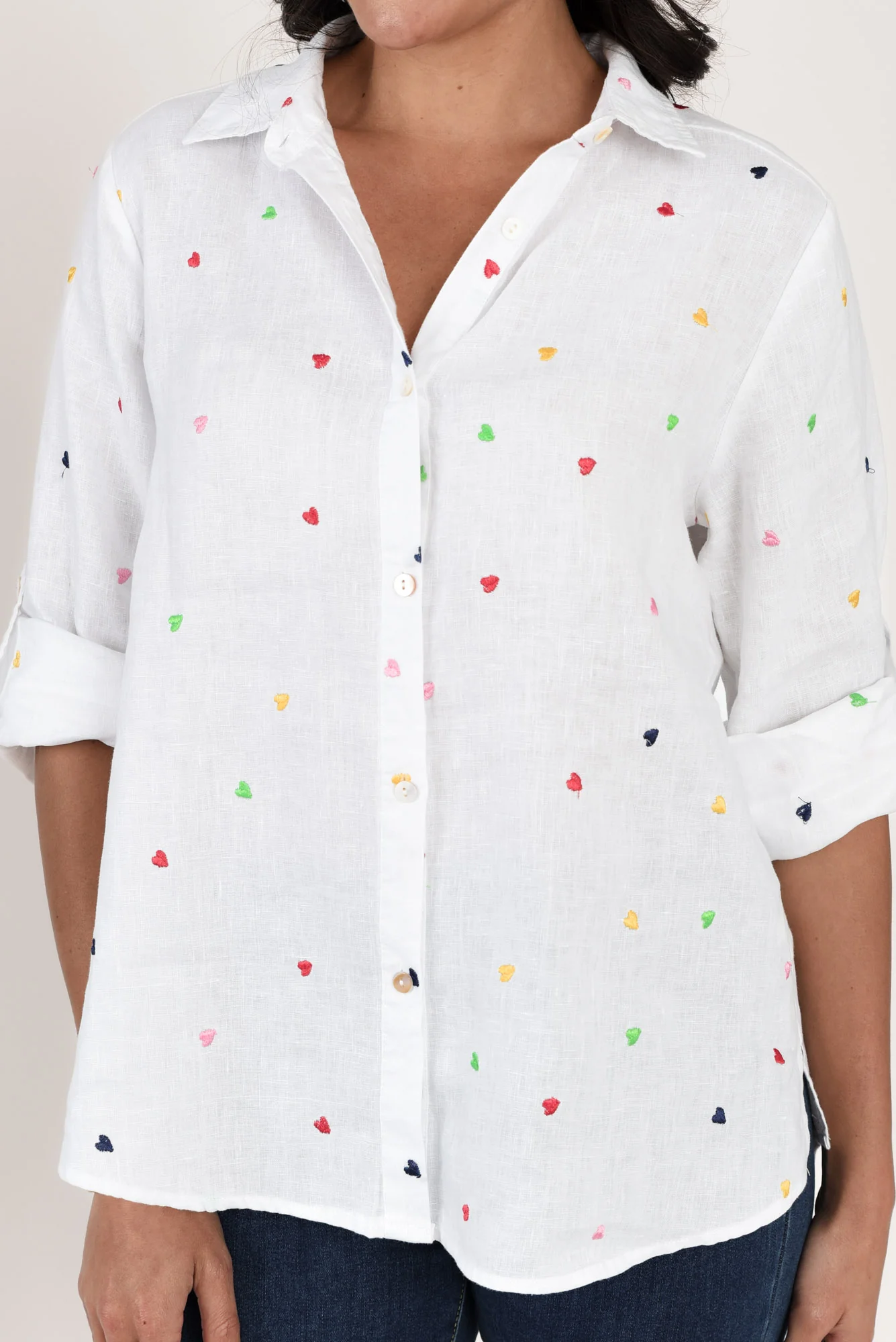 Chloe White Heart Linen Shirt - Image 5
