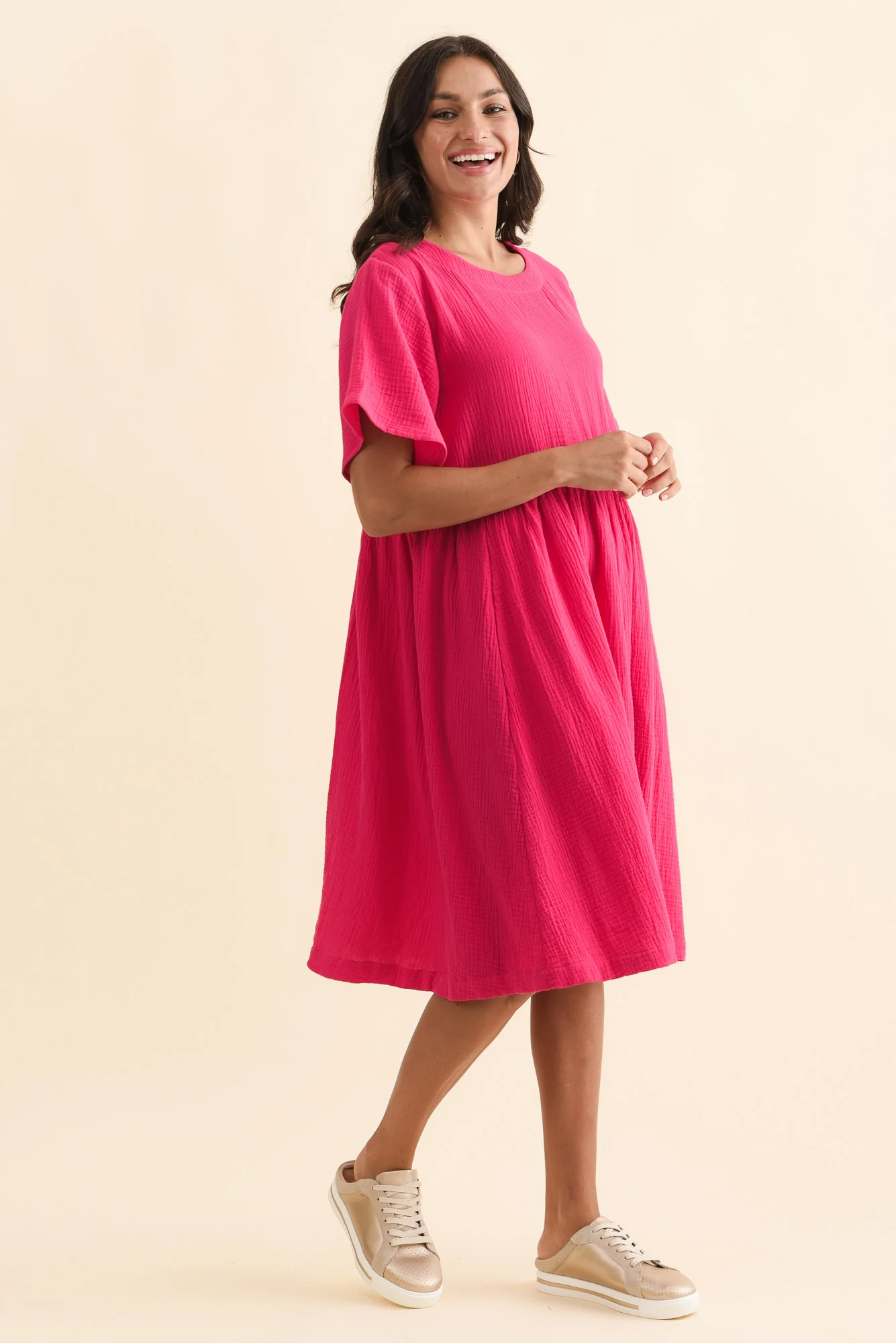 Cloud Gauze Pink Cotton Pocket Dress - Image 3