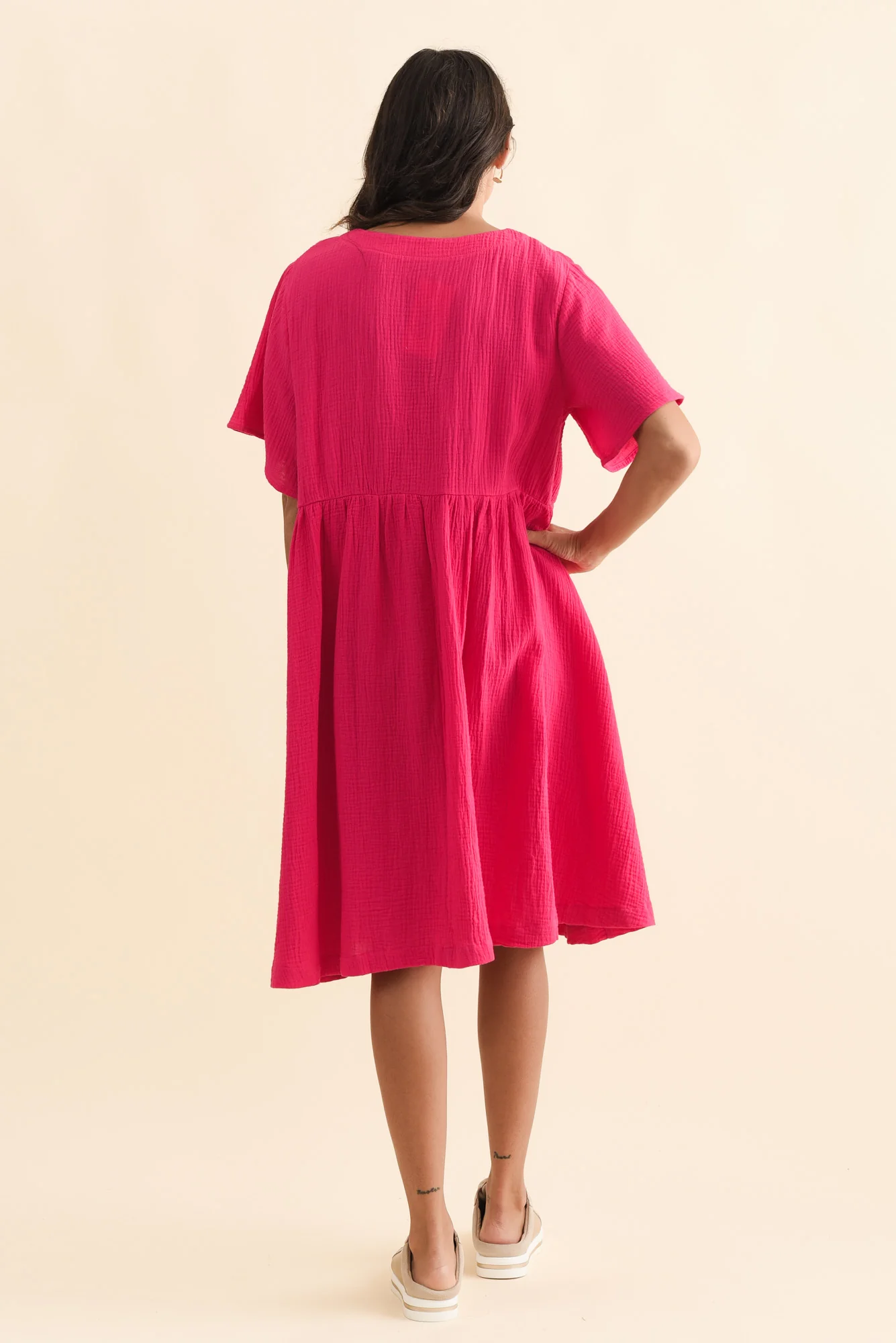 Cloud Gauze Pink Cotton Pocket Dress - Image 4