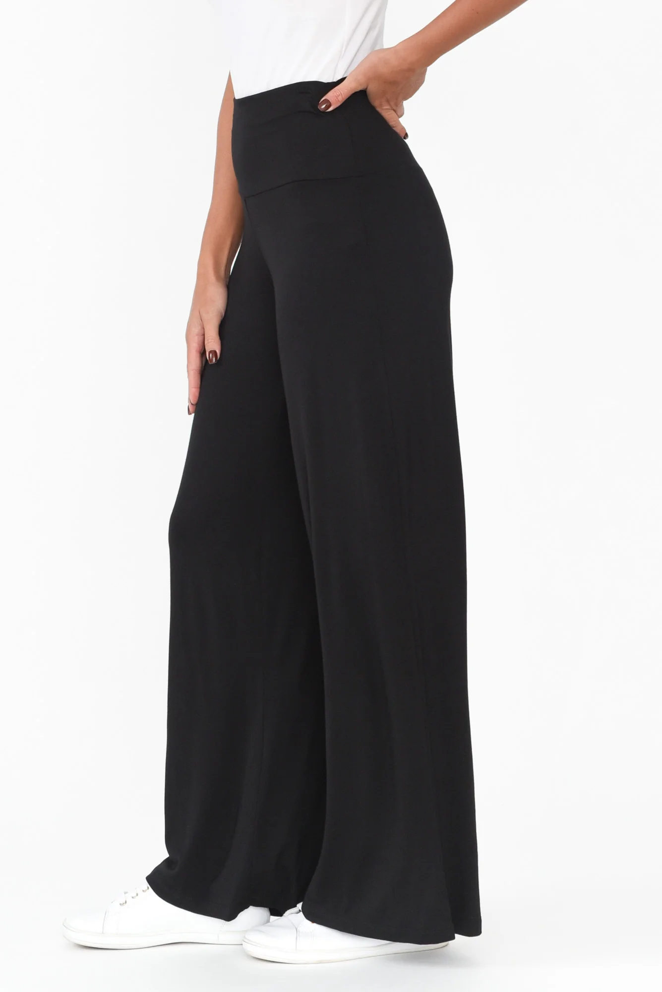 Cory Black Bamboo Wide Leg Pants - Image 4