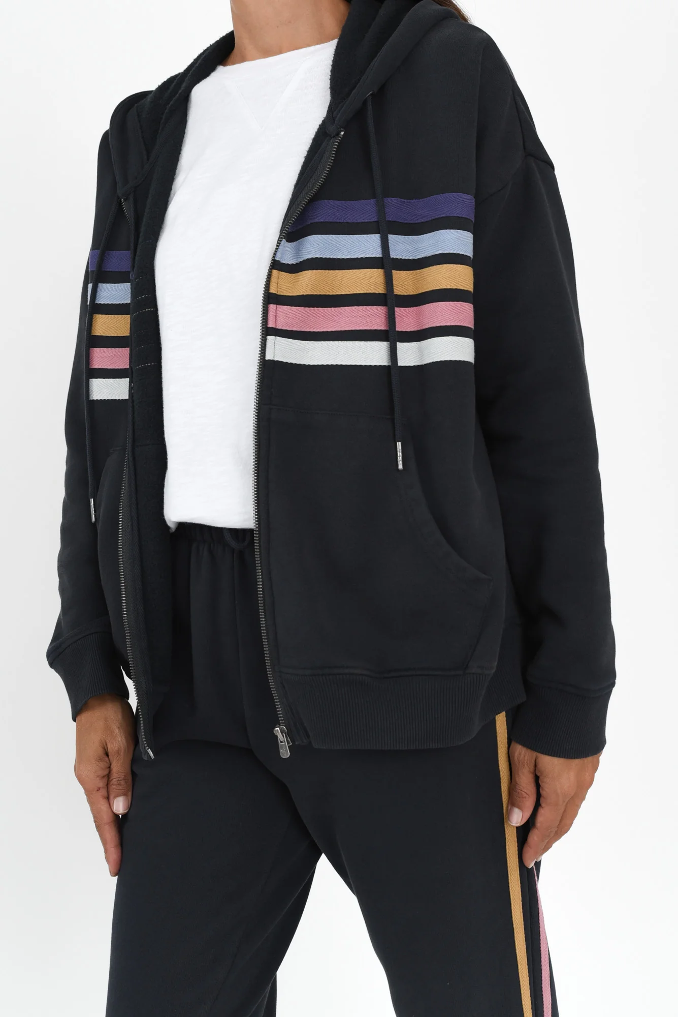 Cue Navy Stripe Zip Hooded Sweatshirt - Image 6