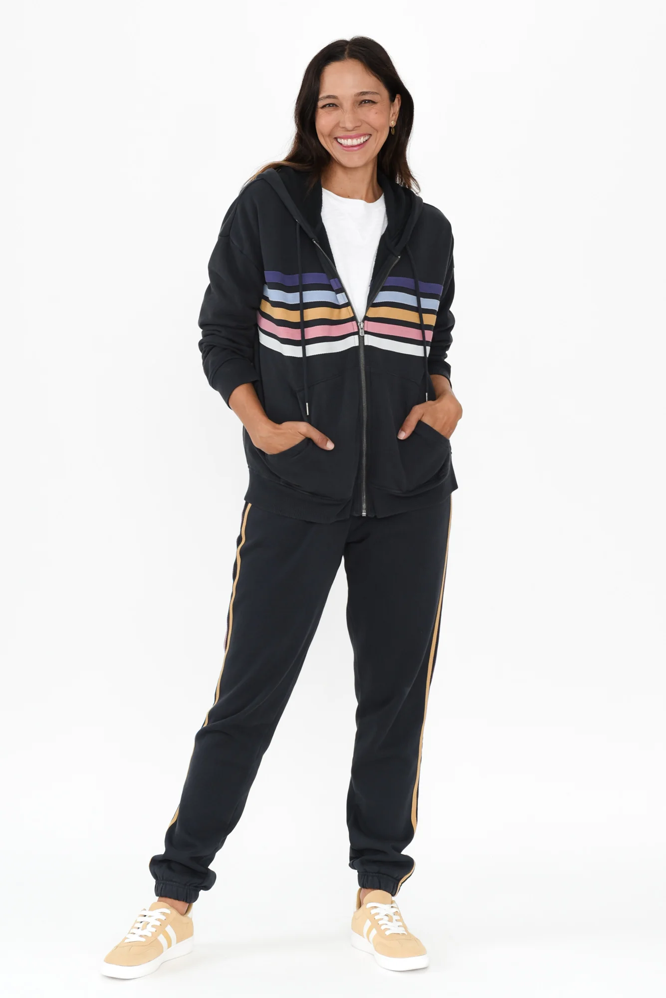 Cue Navy Stripe Zip Hooded Sweatshirt - Image 8