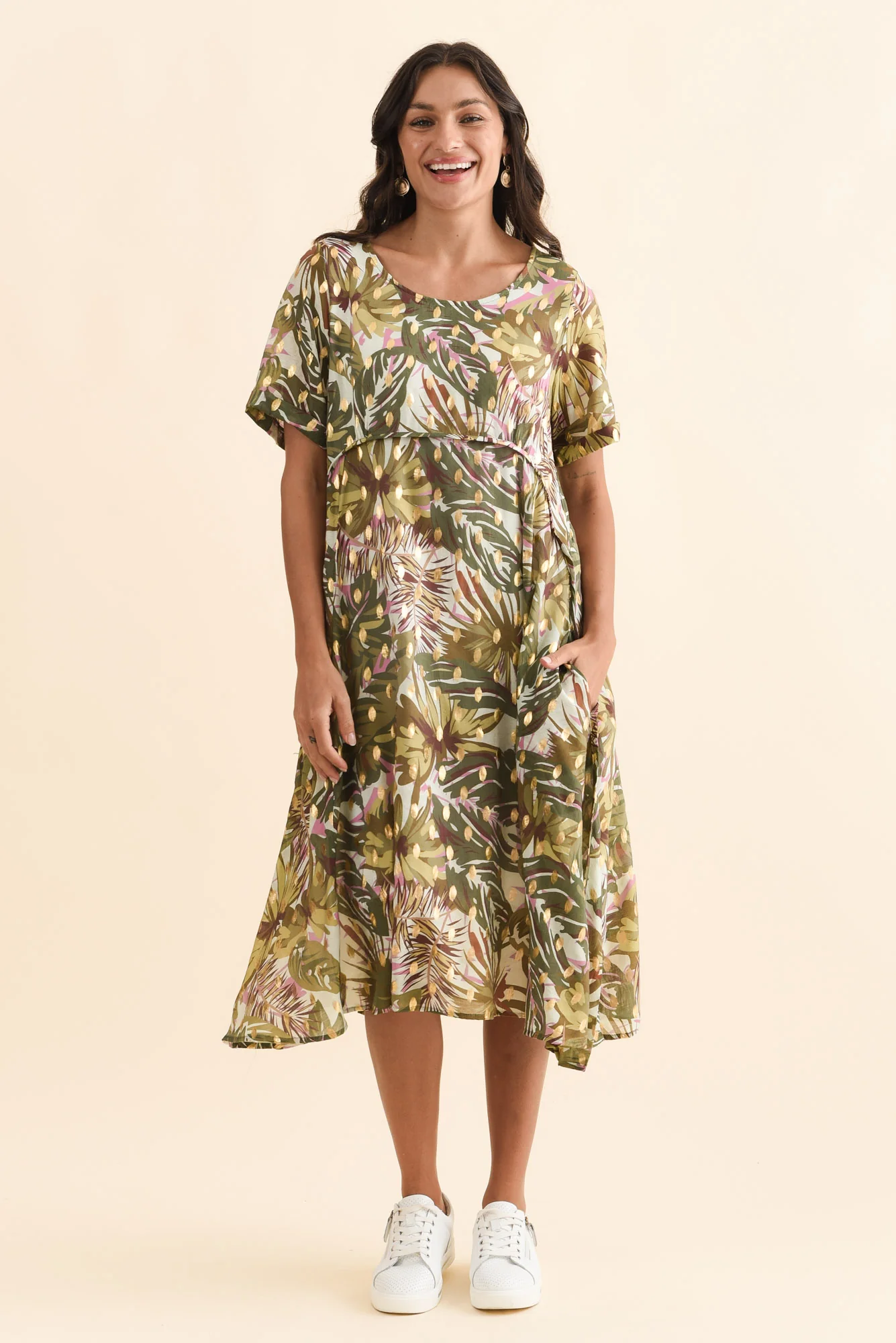 Darling Khaki Tropical Foil Crescent Dress - Image 3