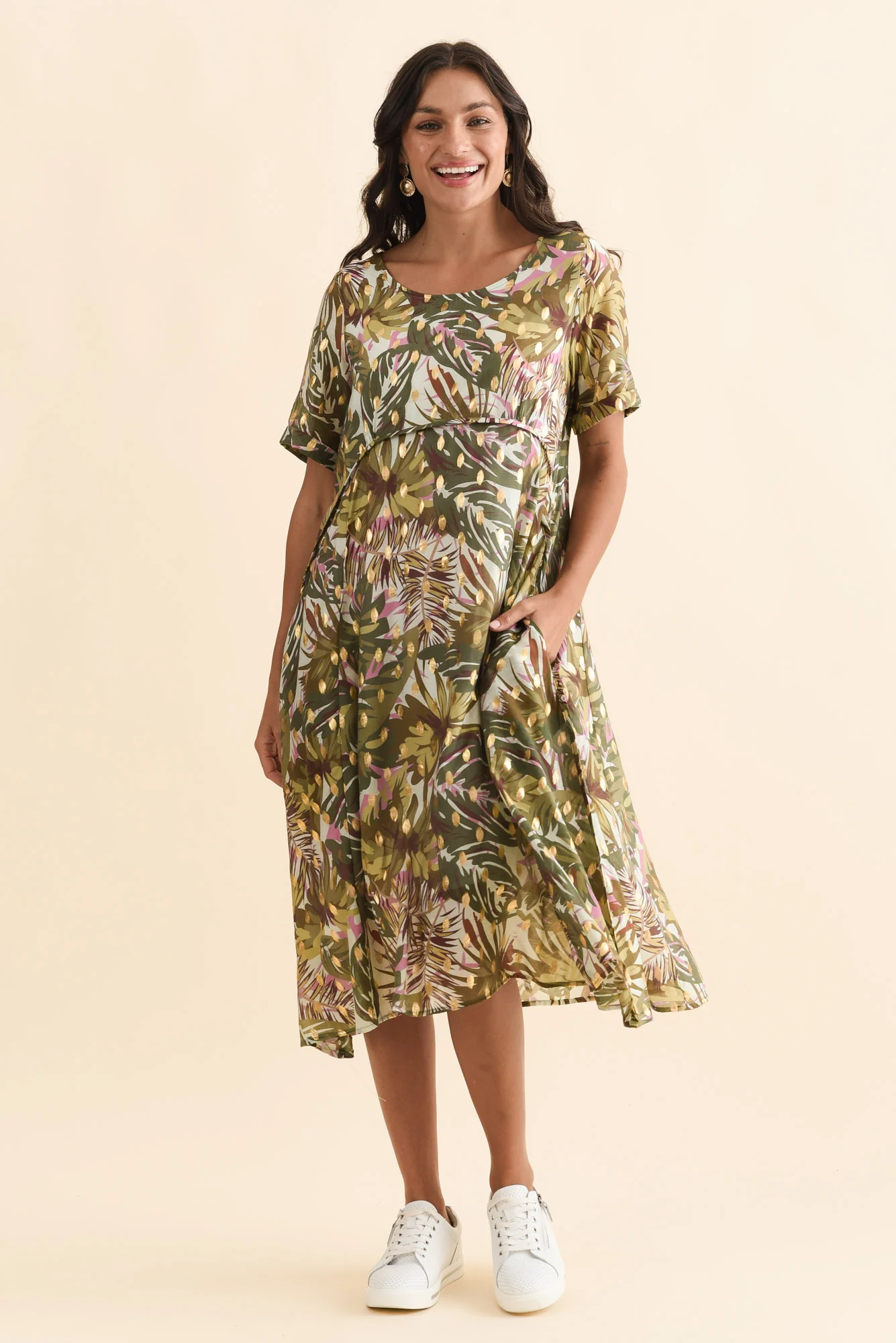 Darling Khaki Tropical Foil Crescent Dress - Image 4