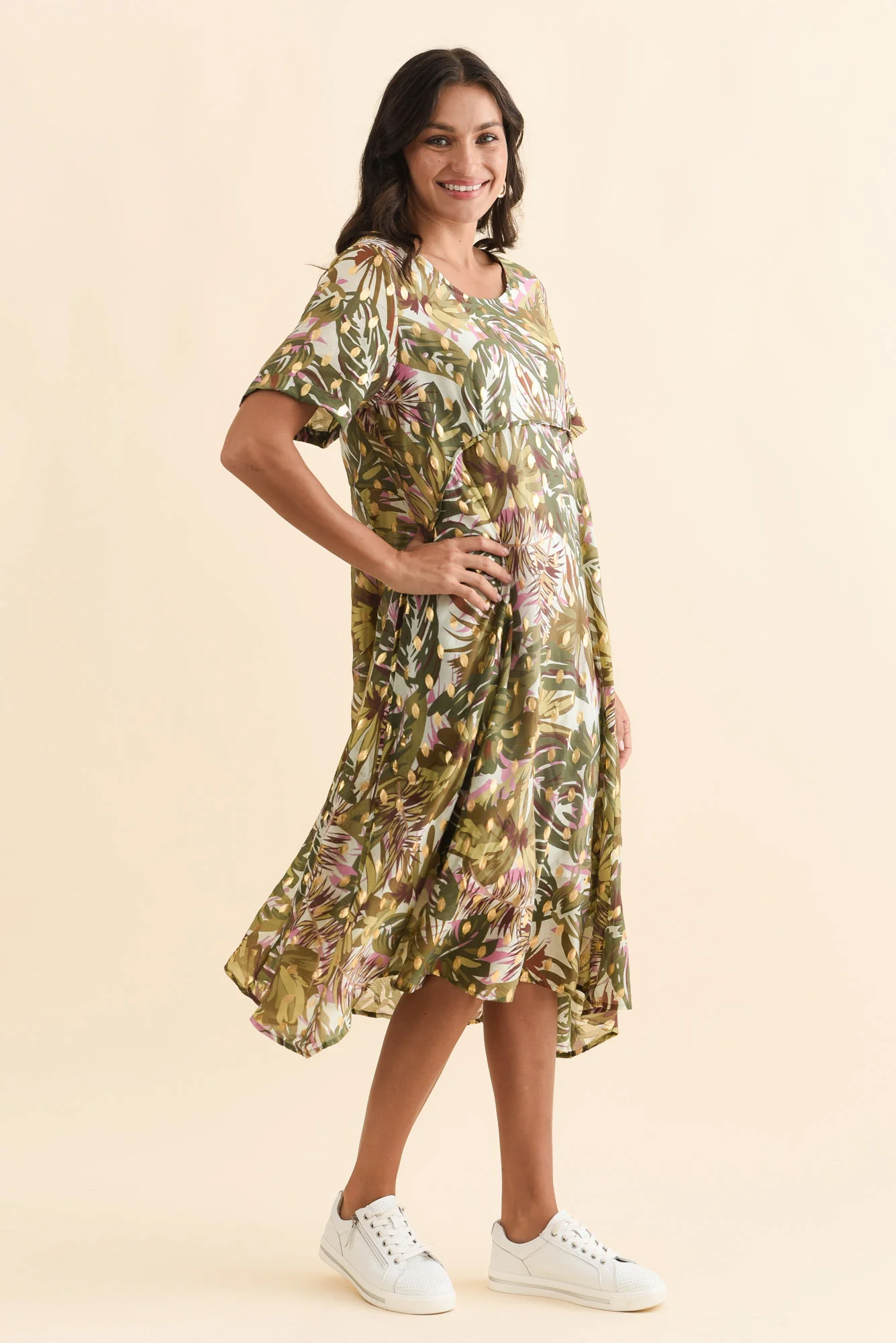 Darling Khaki Tropical Foil Crescent Dress - Image 5