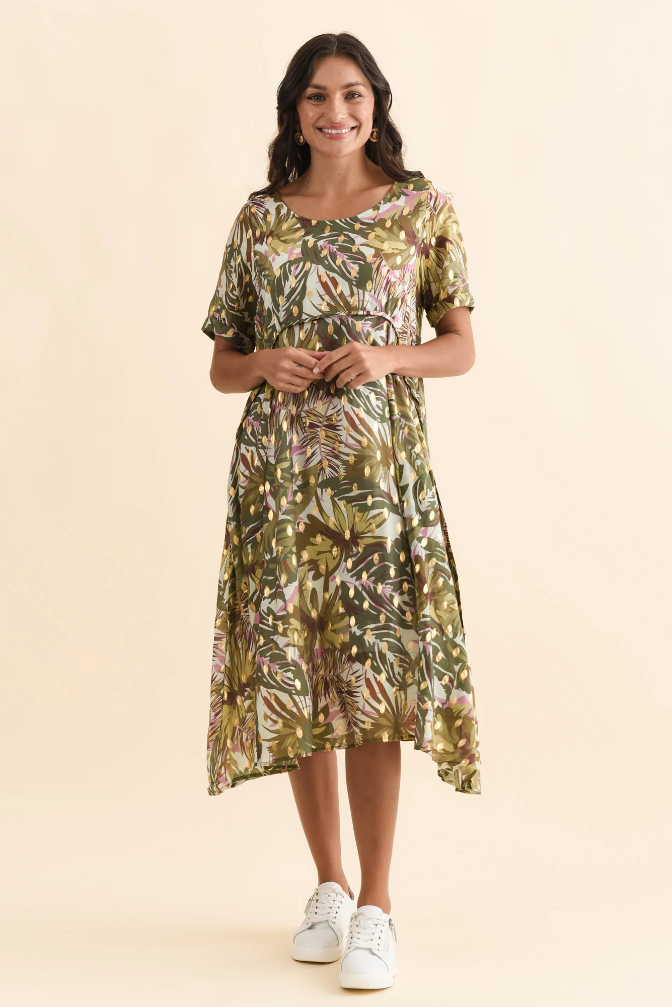 Darling Khaki Tropical Foil Crescent Dress - Image 8