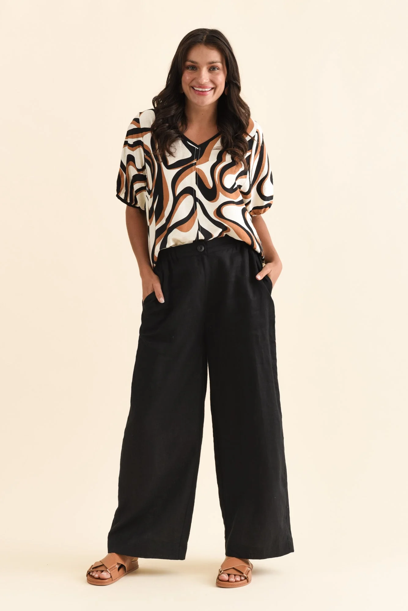 Delsey Black Linen Wide Leg Pants - Image 3