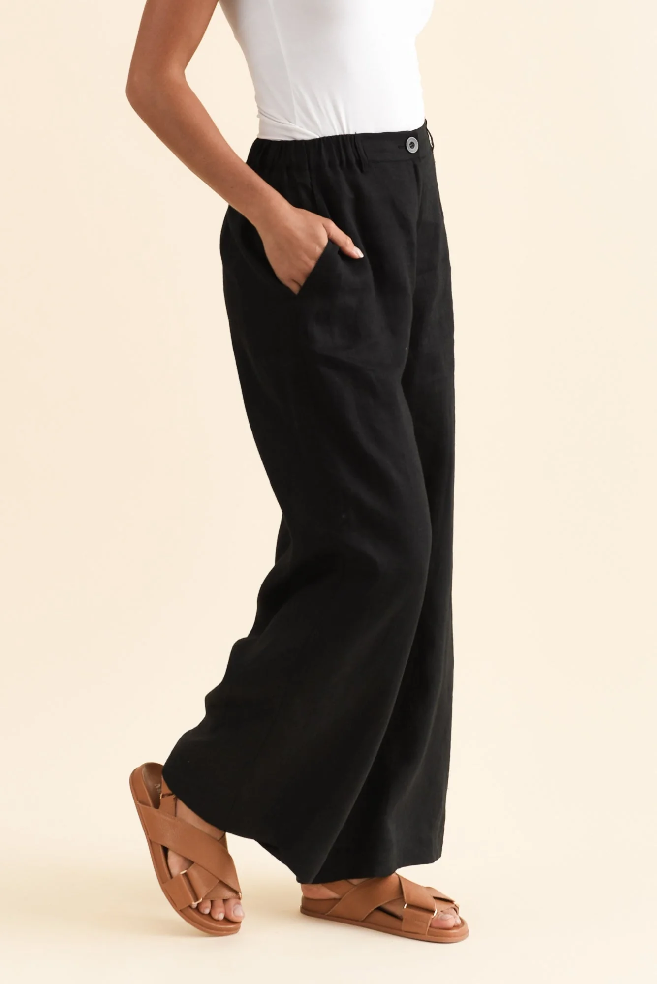 Delsey Black Linen Wide Leg Pants - Image 4