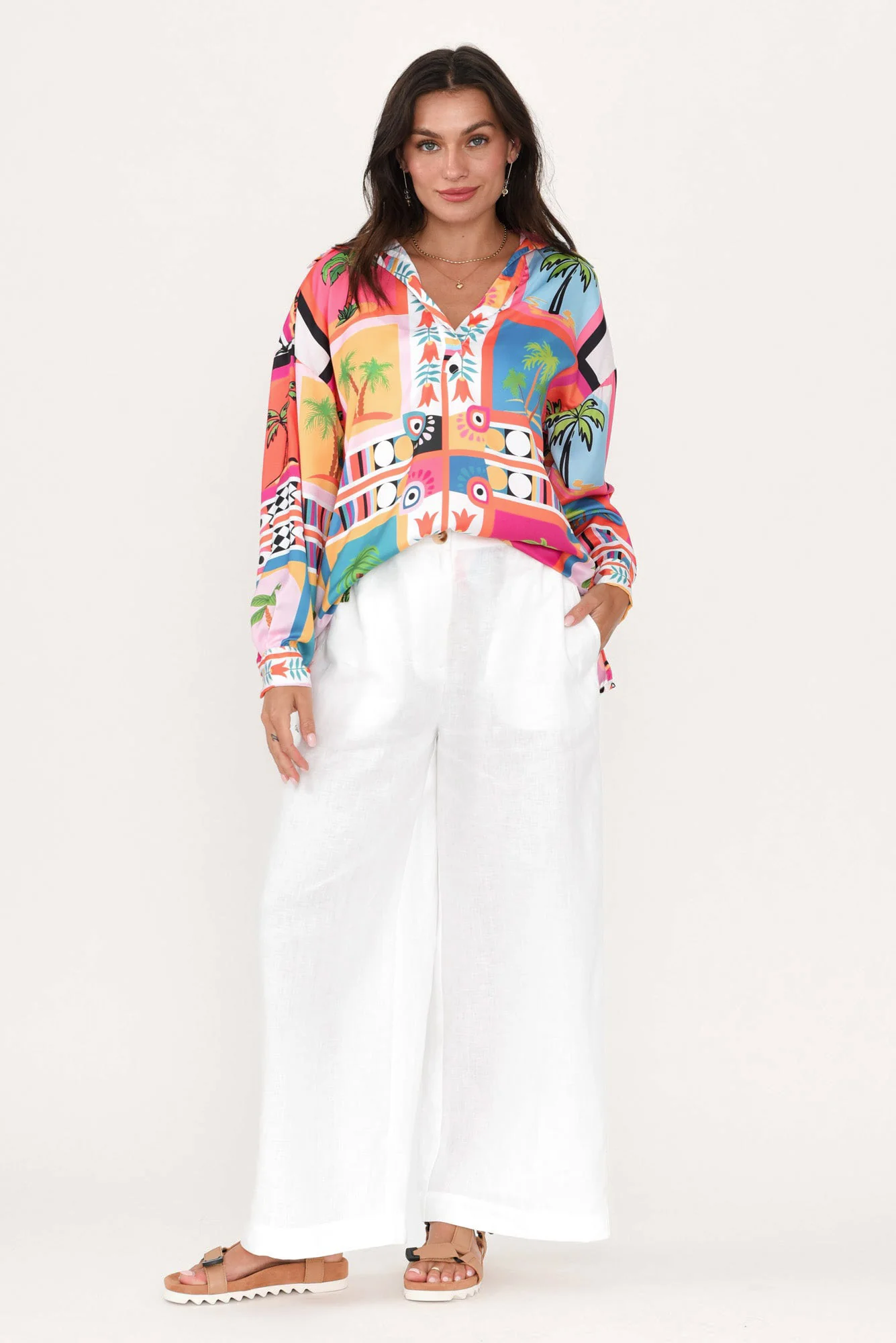 Delsey White Linen Wide Leg Pants - Image 4