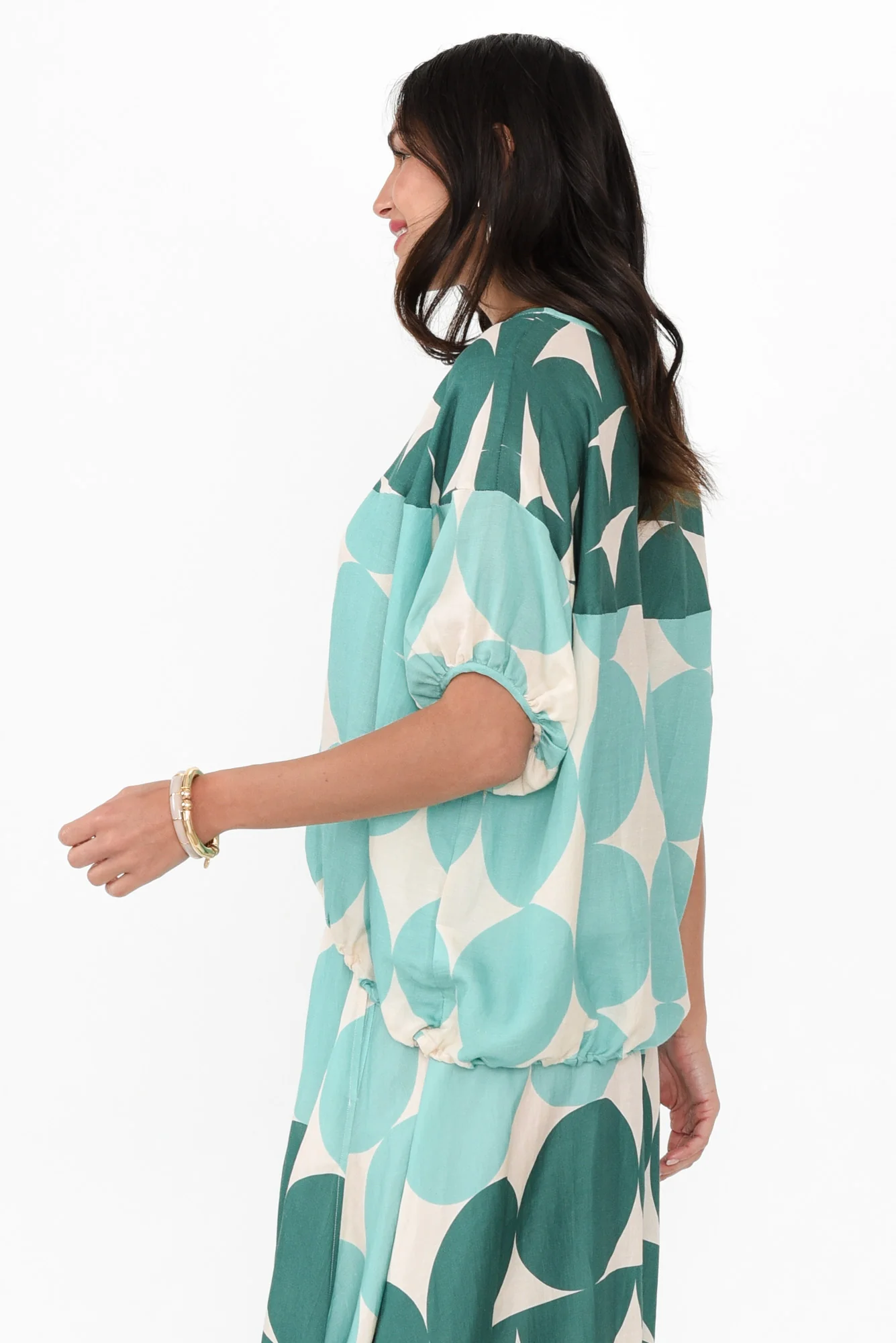 Domino Aqua Spot Linen Blend Top - Image 3