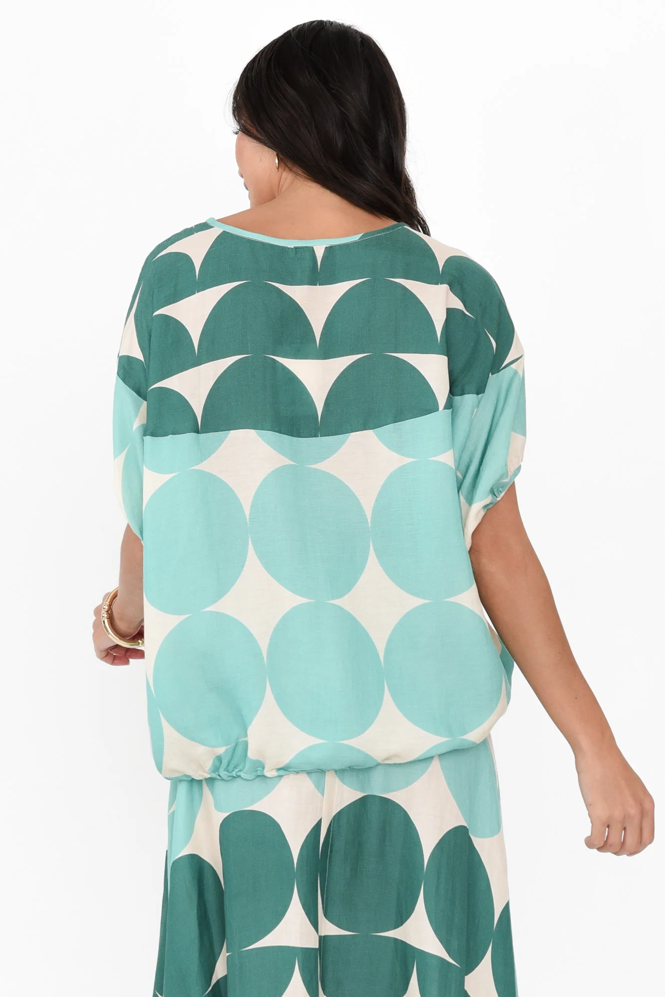 Domino Aqua Spot Linen Blend Top - Image 4