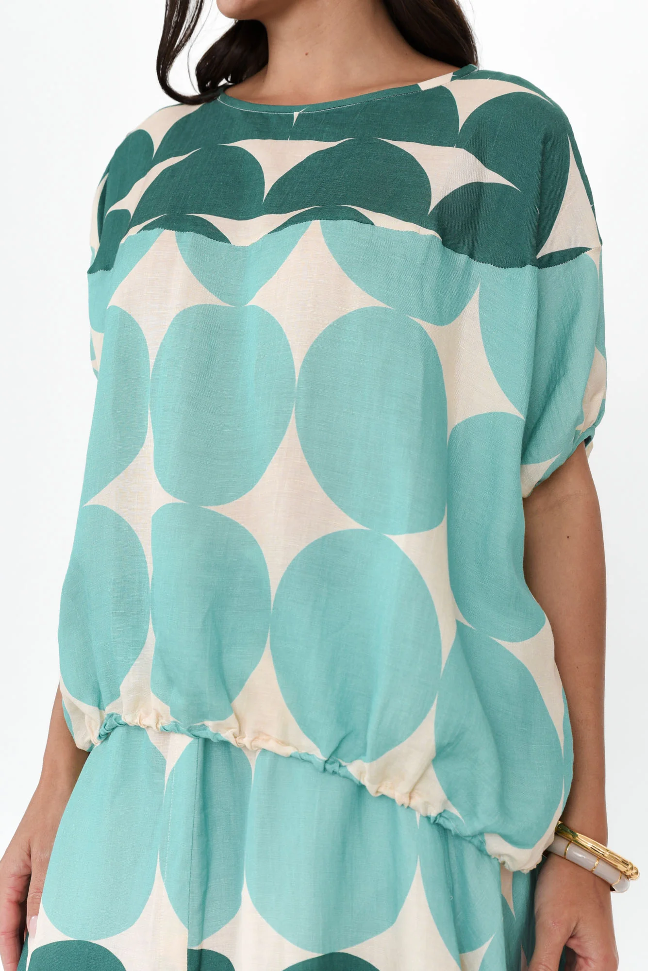 Domino Aqua Spot Linen Blend Top - Image 5