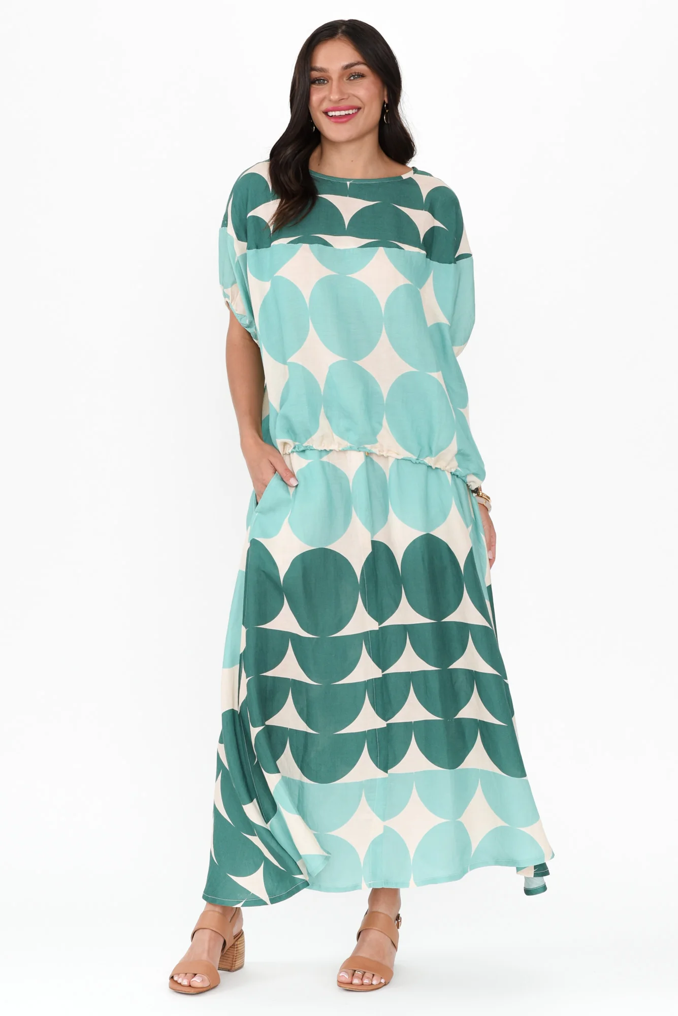 Domino Aqua Spot Linen Blend Top - Image 7