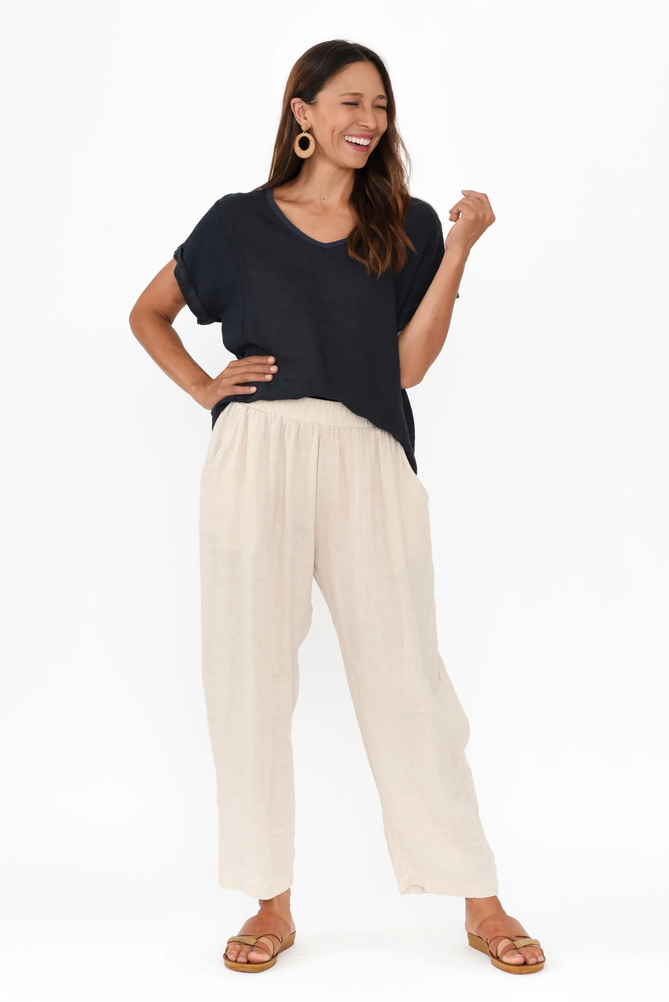 Dorian Navy Linen Cotton Top - Image 4