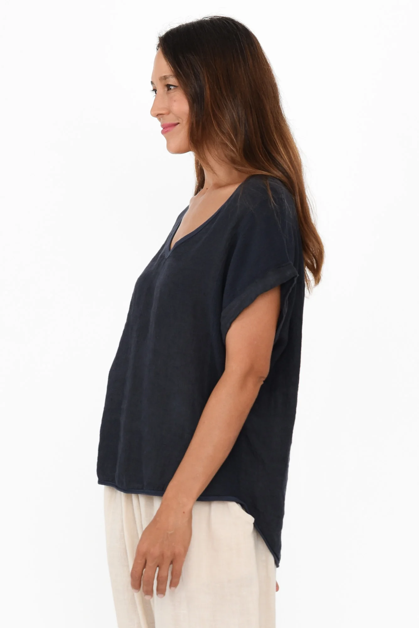 Dorian Navy Linen Cotton Top - Image 5