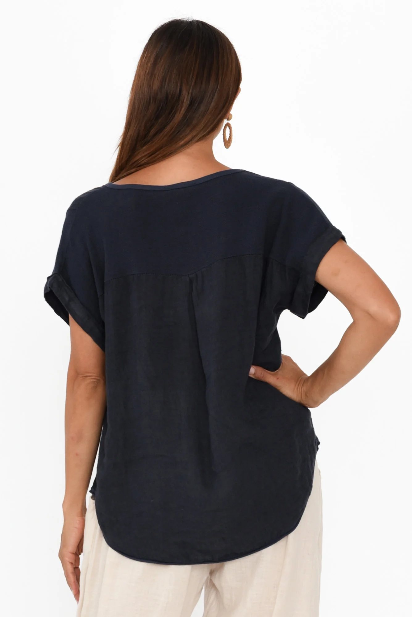 Dorian Navy Linen Cotton Top - Image 6