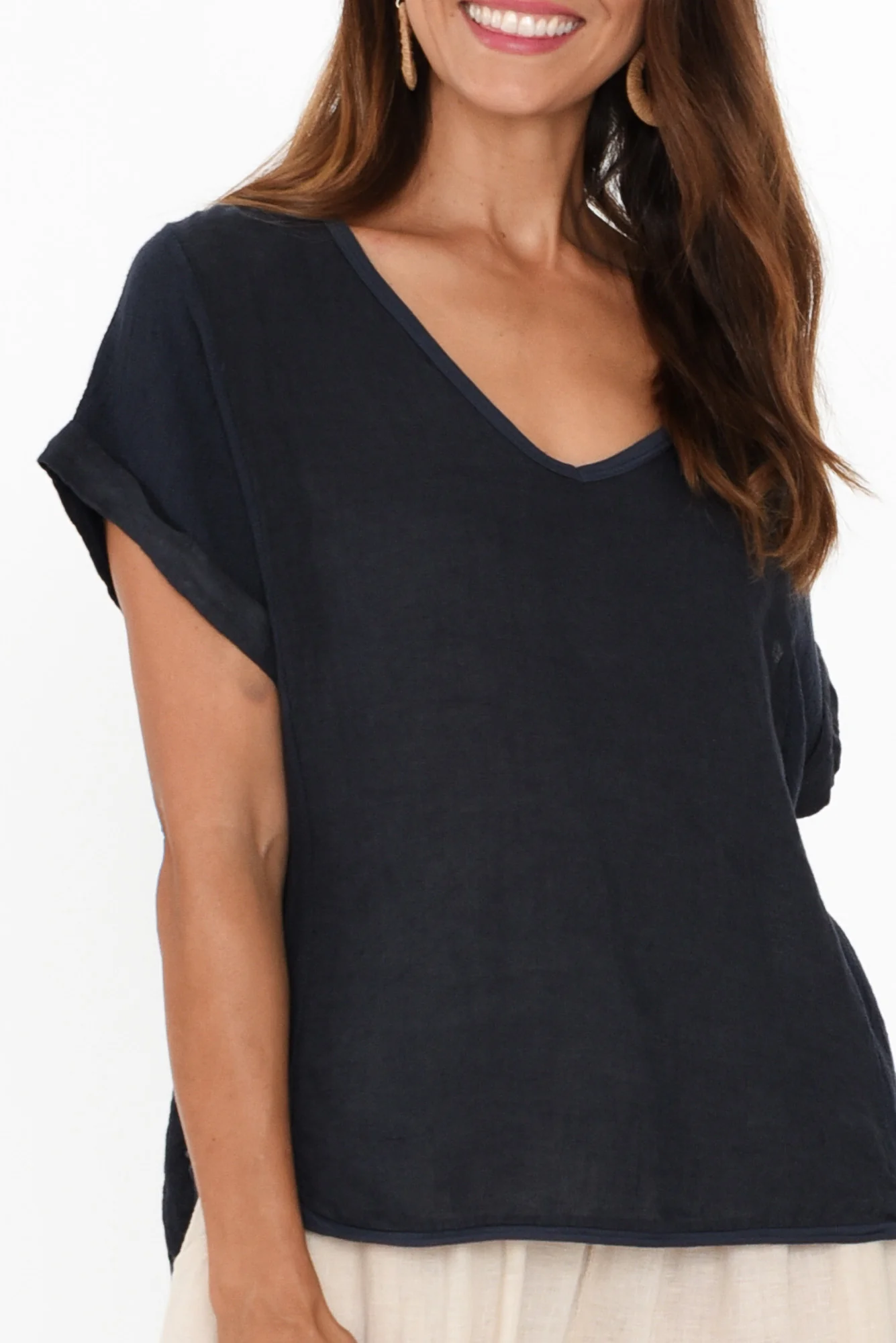 Dorian Navy Linen Cotton Top - Image 7