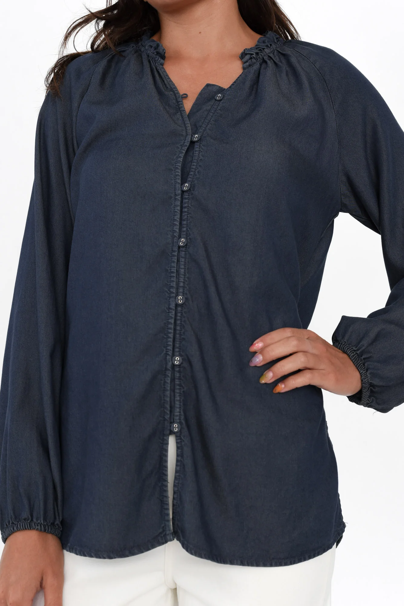 Drew Blue Denim Button Blouse - Image 5