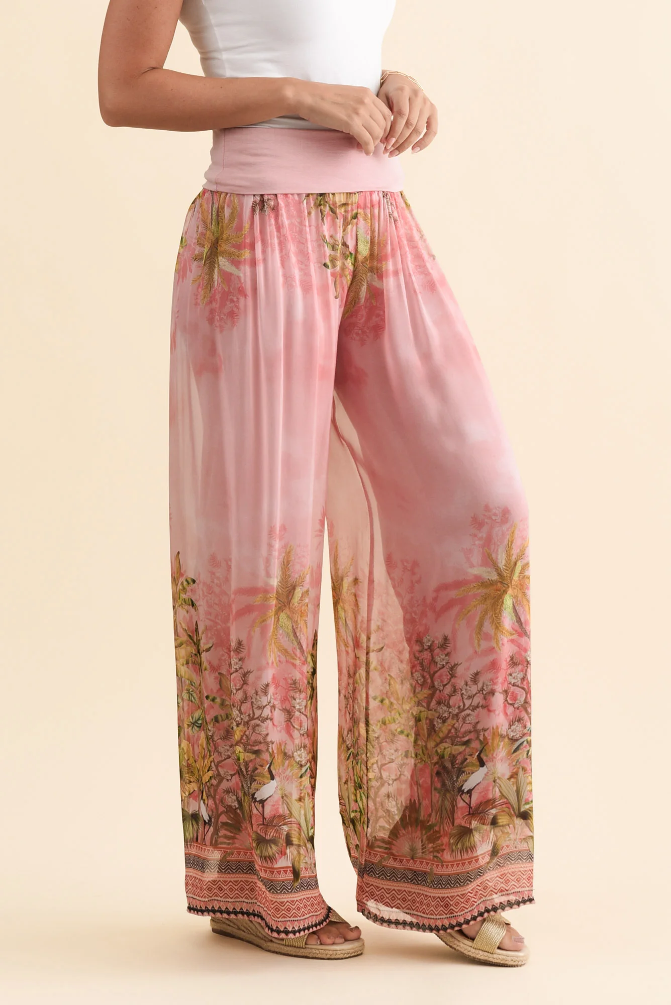 Dusk Pink Tropical Silk Pants - Image 3