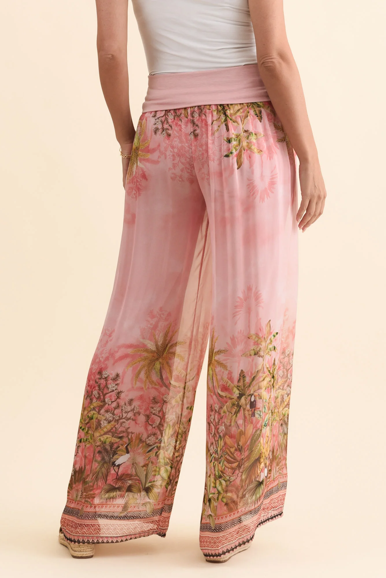 Dusk Pink Tropical Silk Pants - Image 4