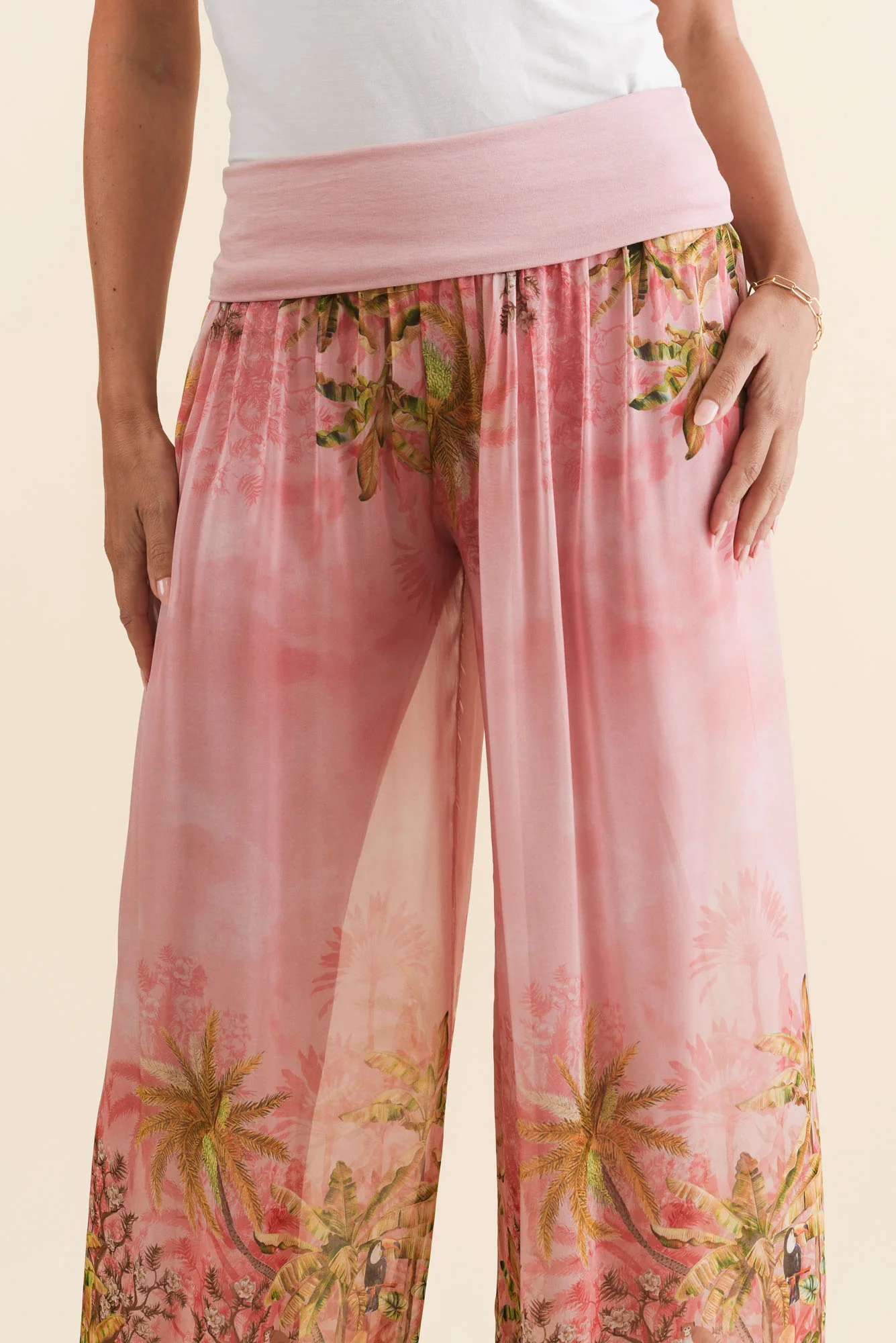 Dusk Pink Tropical Silk Pants - Image 5