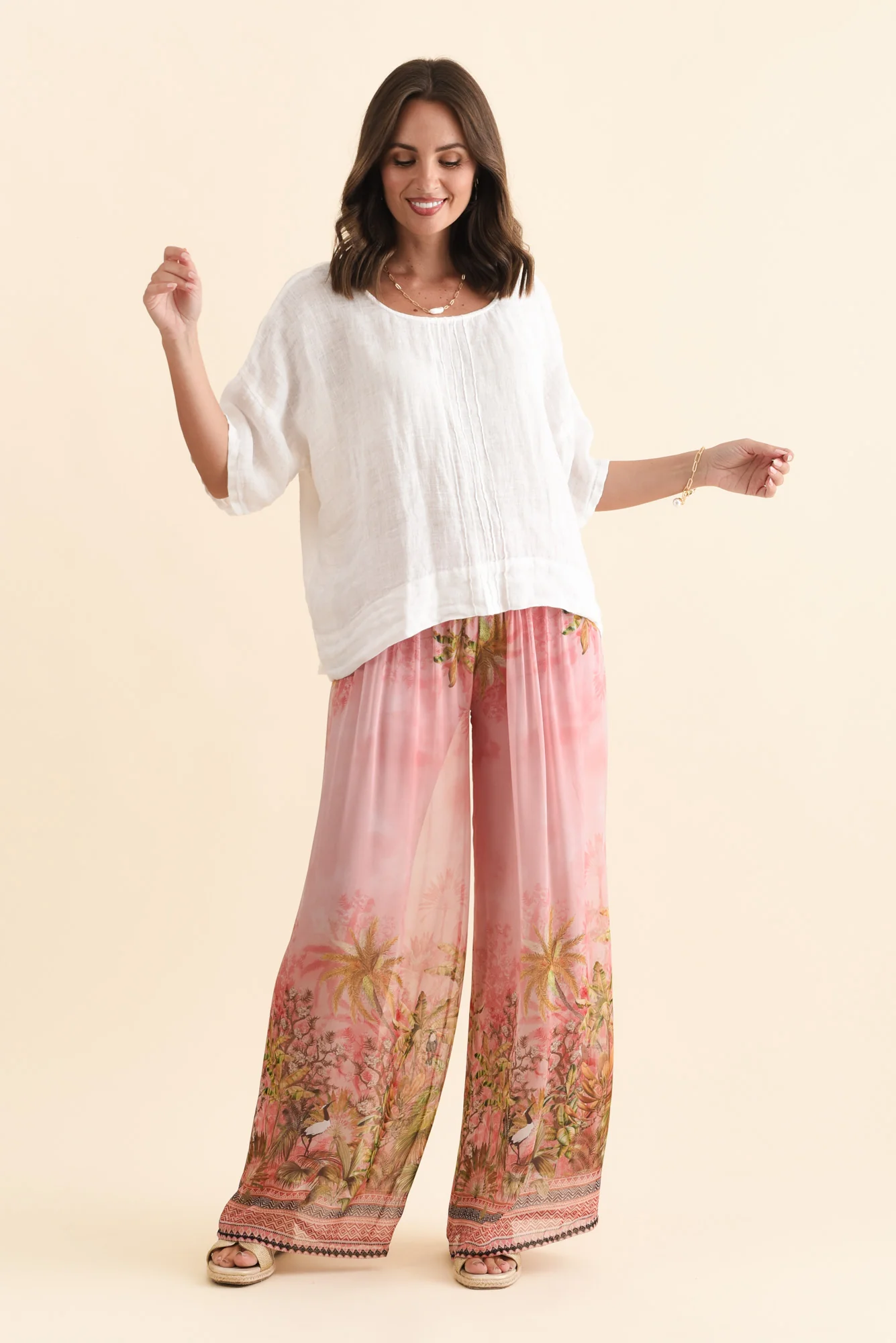 Dusk Pink Tropical Silk Pants - Image 6