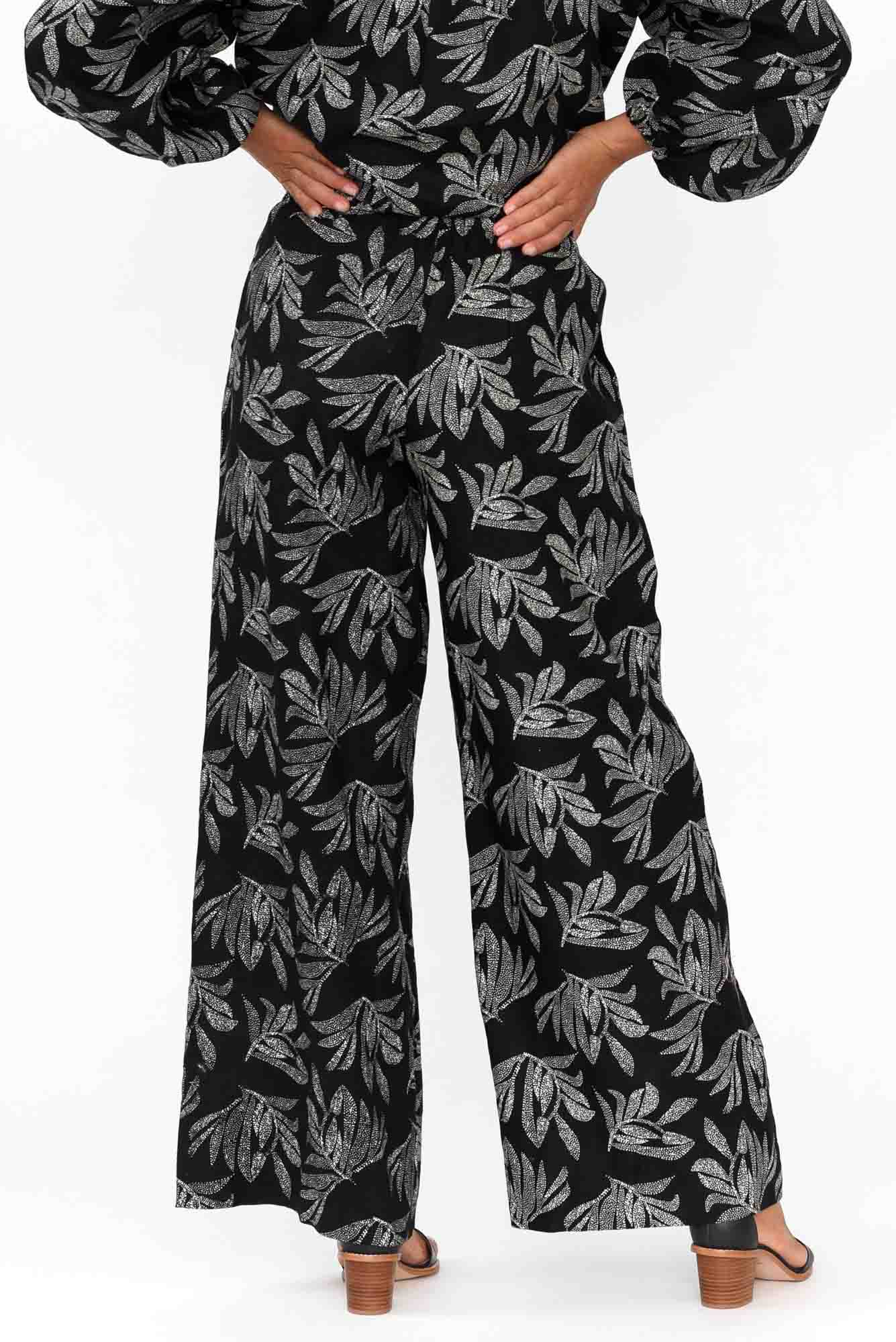 Eleri Black Palm Linen Wide Leg Pants - Image 4