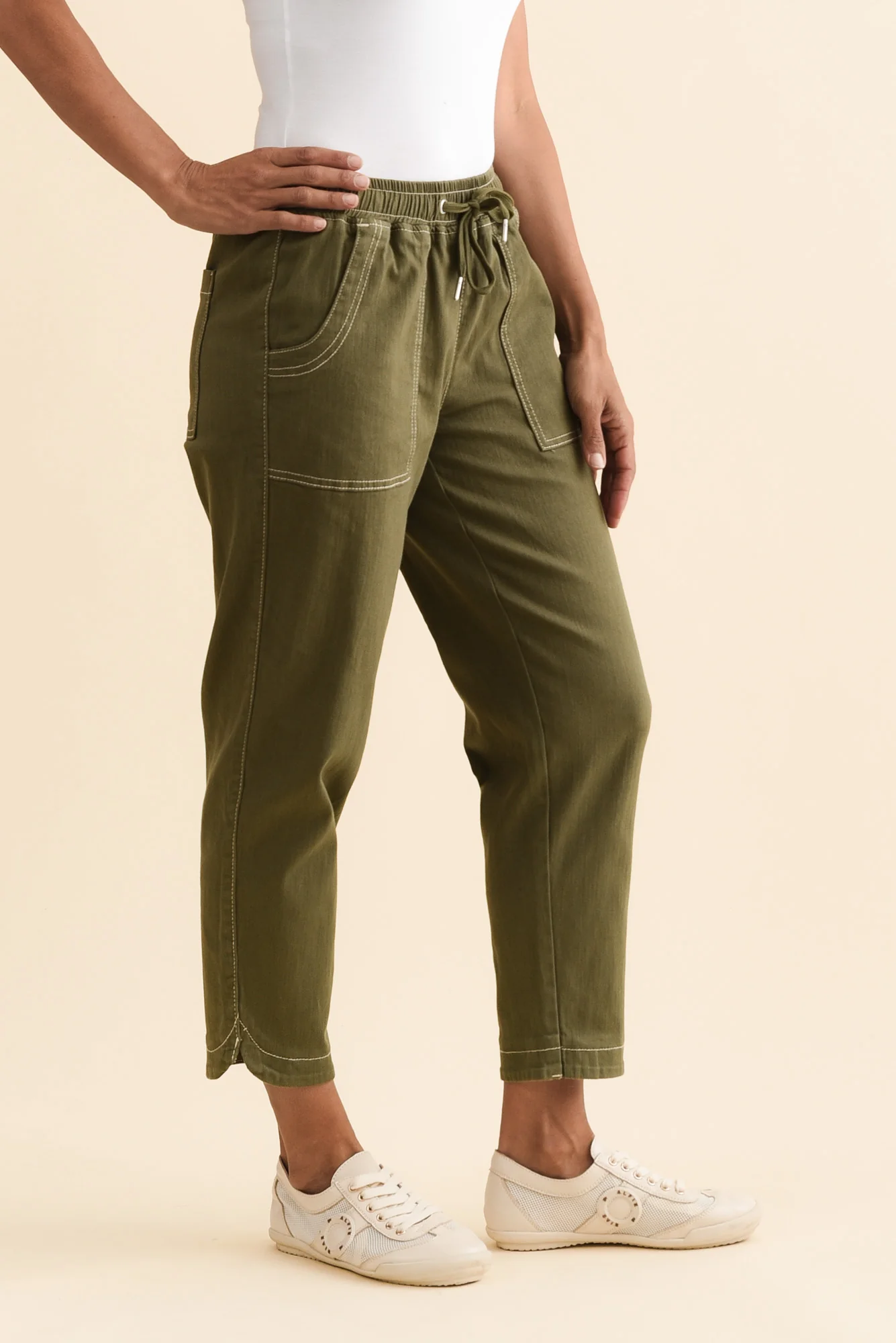 Eliana Olive Cotton Stretch Jeans - Image 3