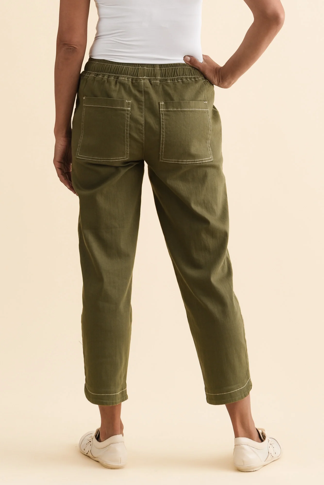 Eliana Olive Cotton Stretch Jeans - Image 4