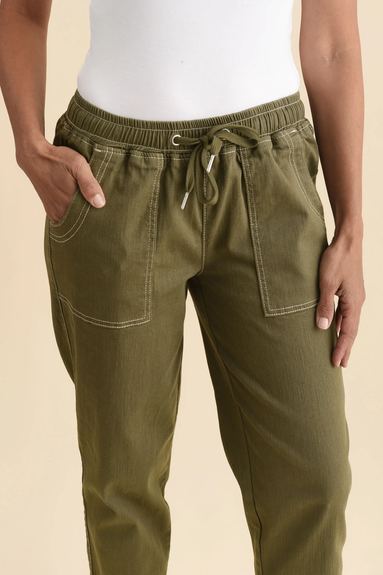 Eliana Olive Cotton Stretch Jeans - Image 5
