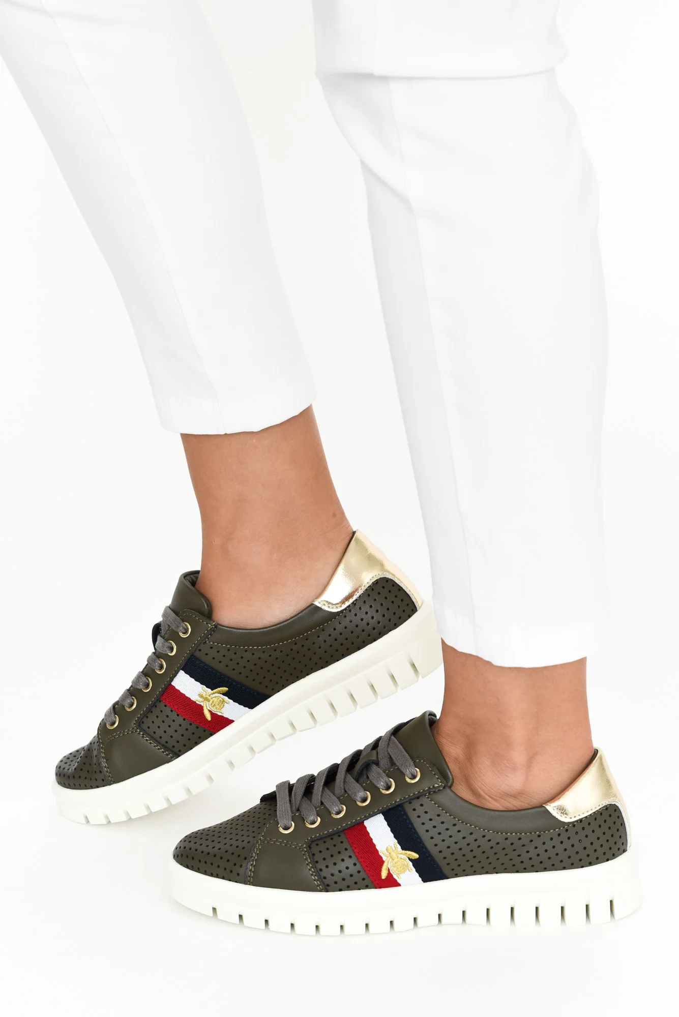 Elope Khaki Bee Leather Sneaker - Image 5