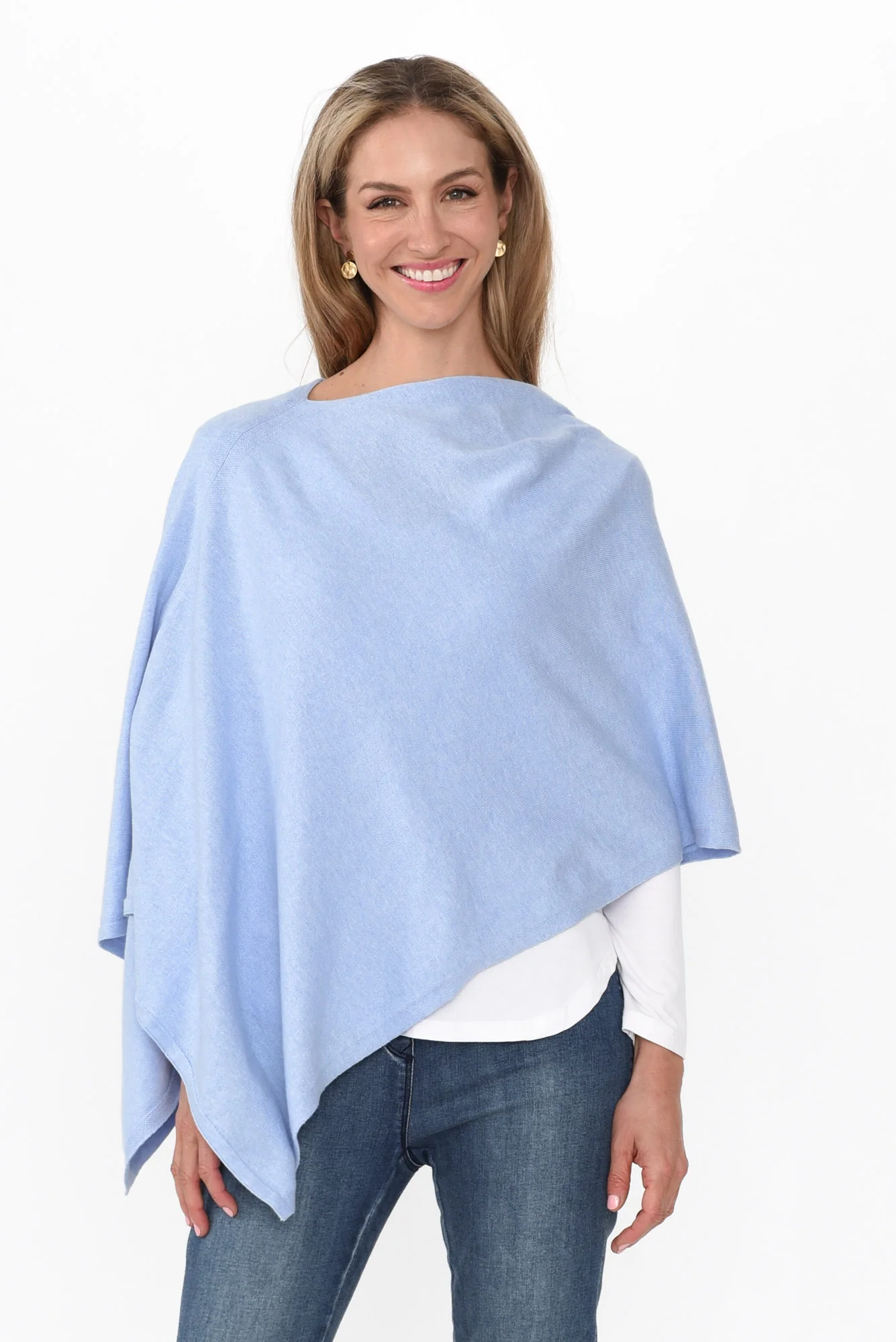 Elorie Blue Cotton Cashmere Poncho - Image 3