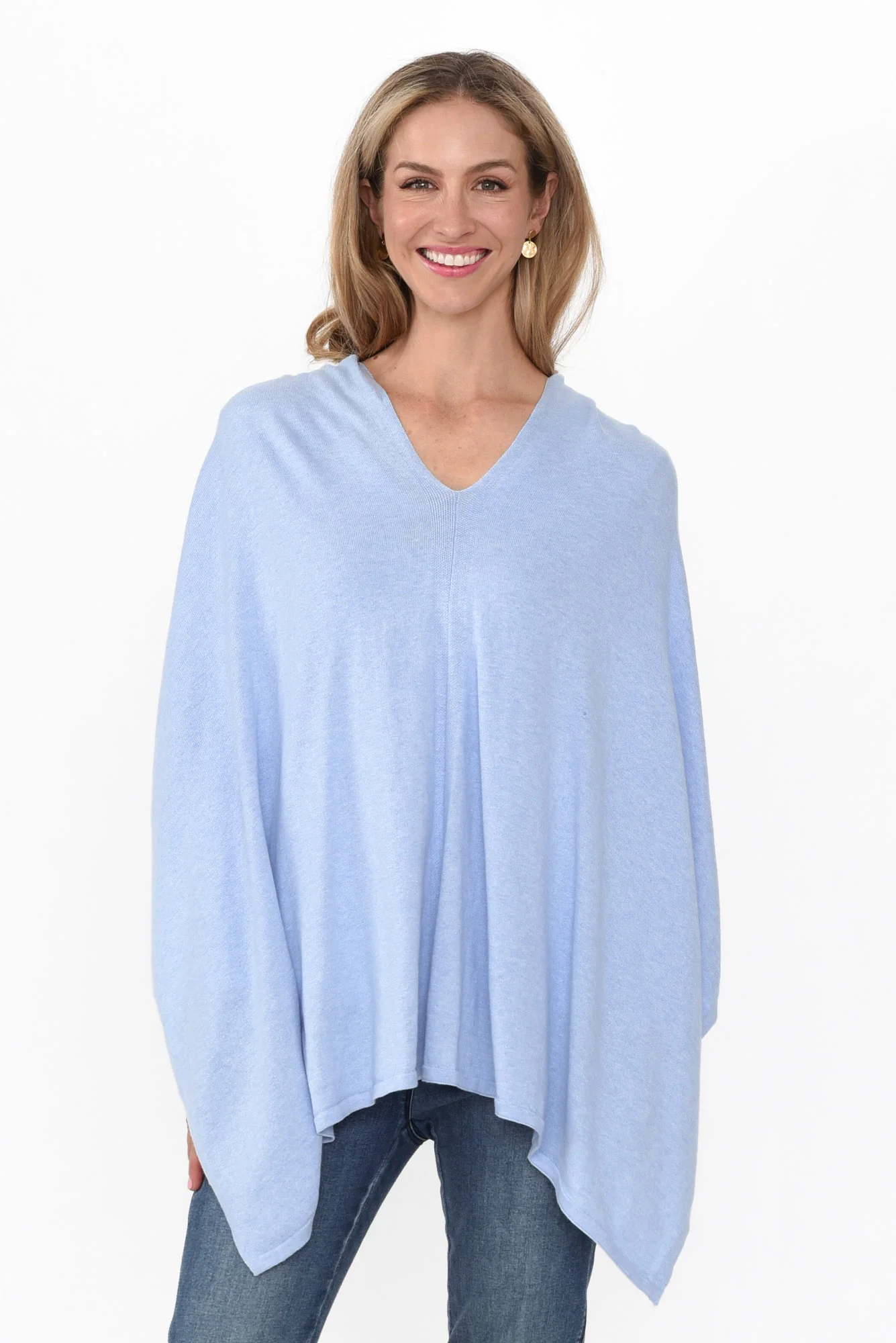 Elorie Blue Cotton Cashmere Poncho - Image 5