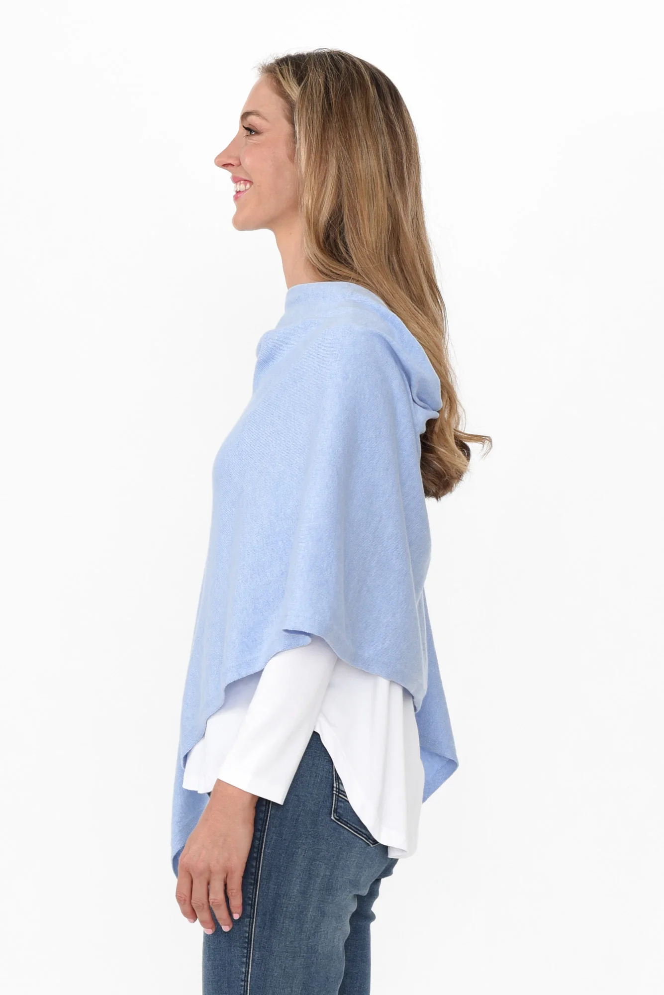 Elorie Blue Cotton Cashmere Poncho - Image 6