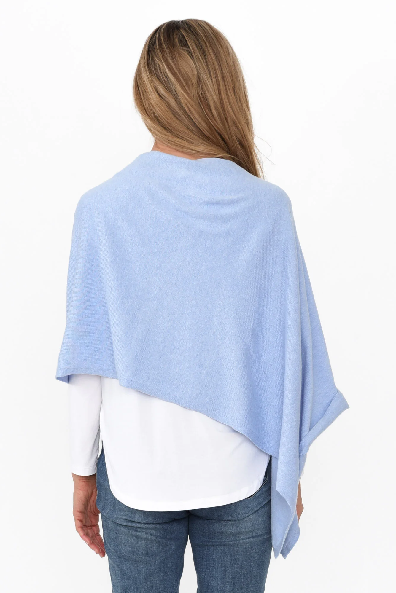 Elorie Blue Cotton Cashmere Poncho - Image 7
