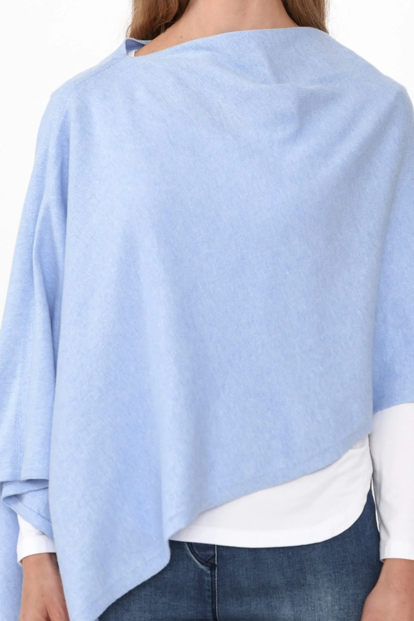 Elorie Blue Cotton Cashmere Poncho - Image 8