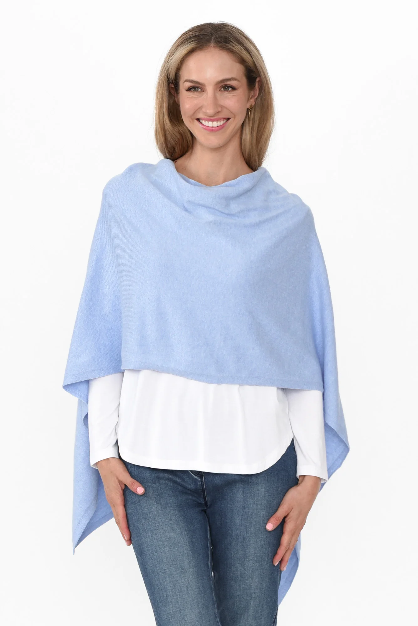 Elorie Blue Cotton Cashmere Poncho - Image 9