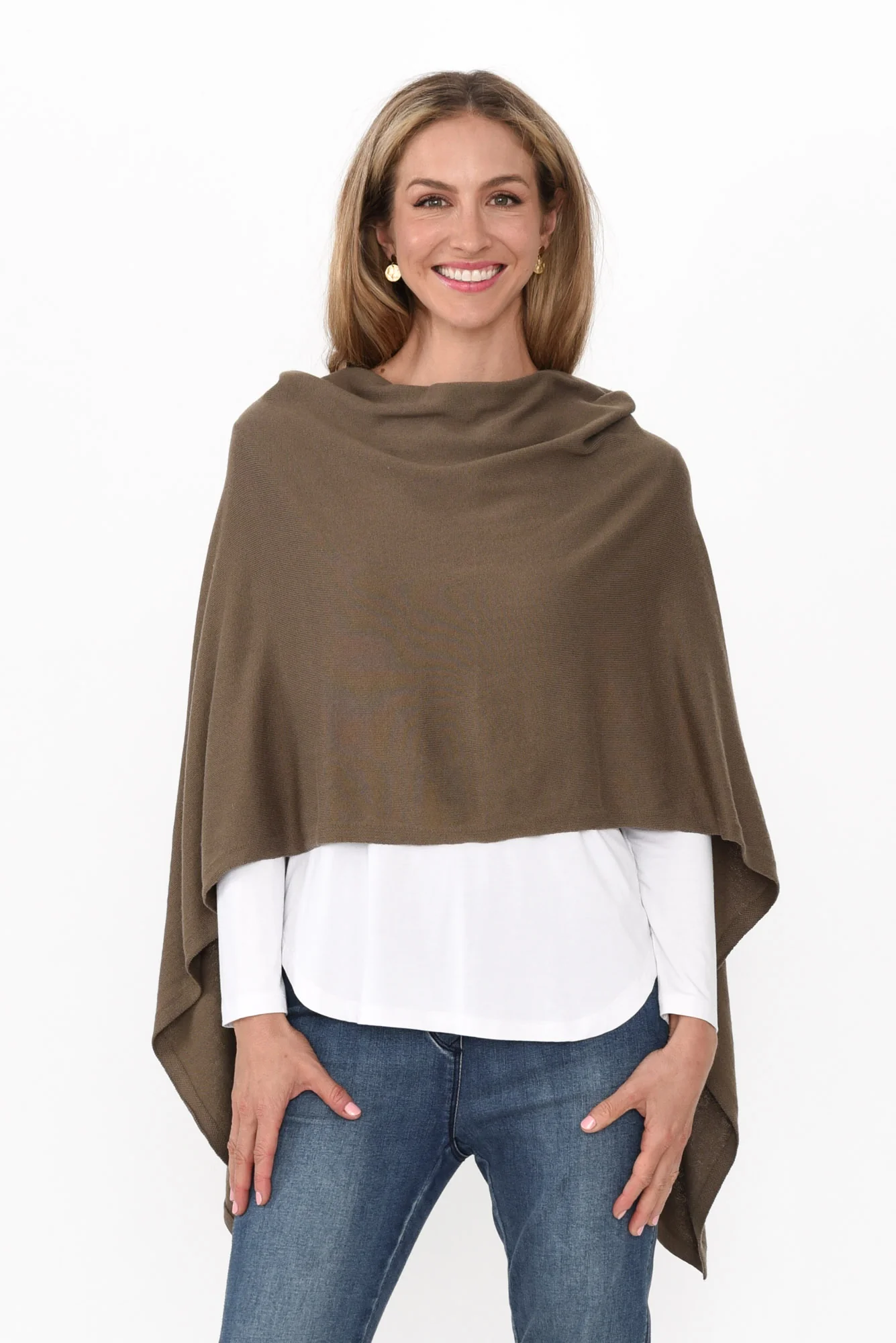 Elorie Khaki Cotton Cashmere Poncho - Image 11