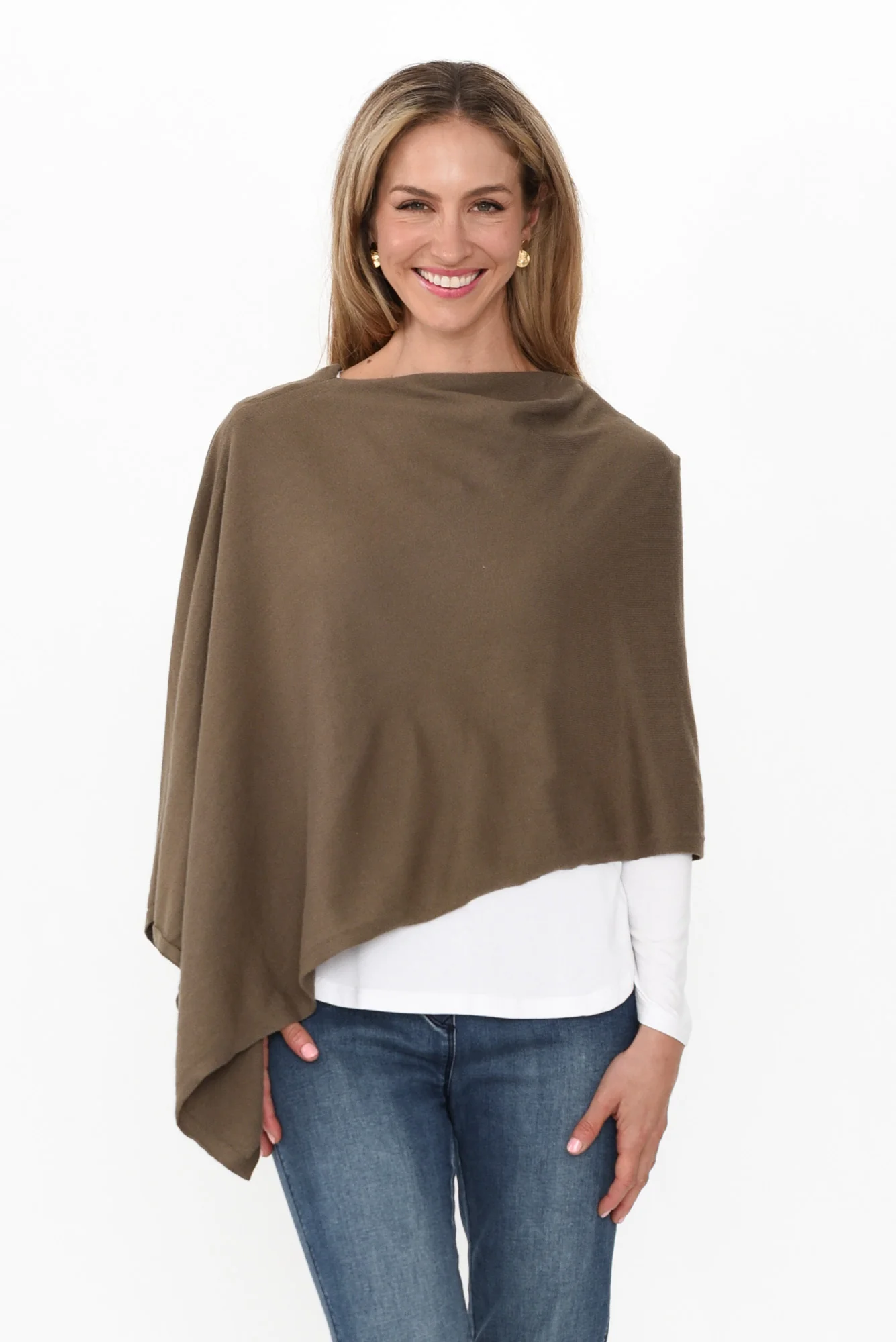 Elorie Khaki Cotton Cashmere Poncho - Image 6