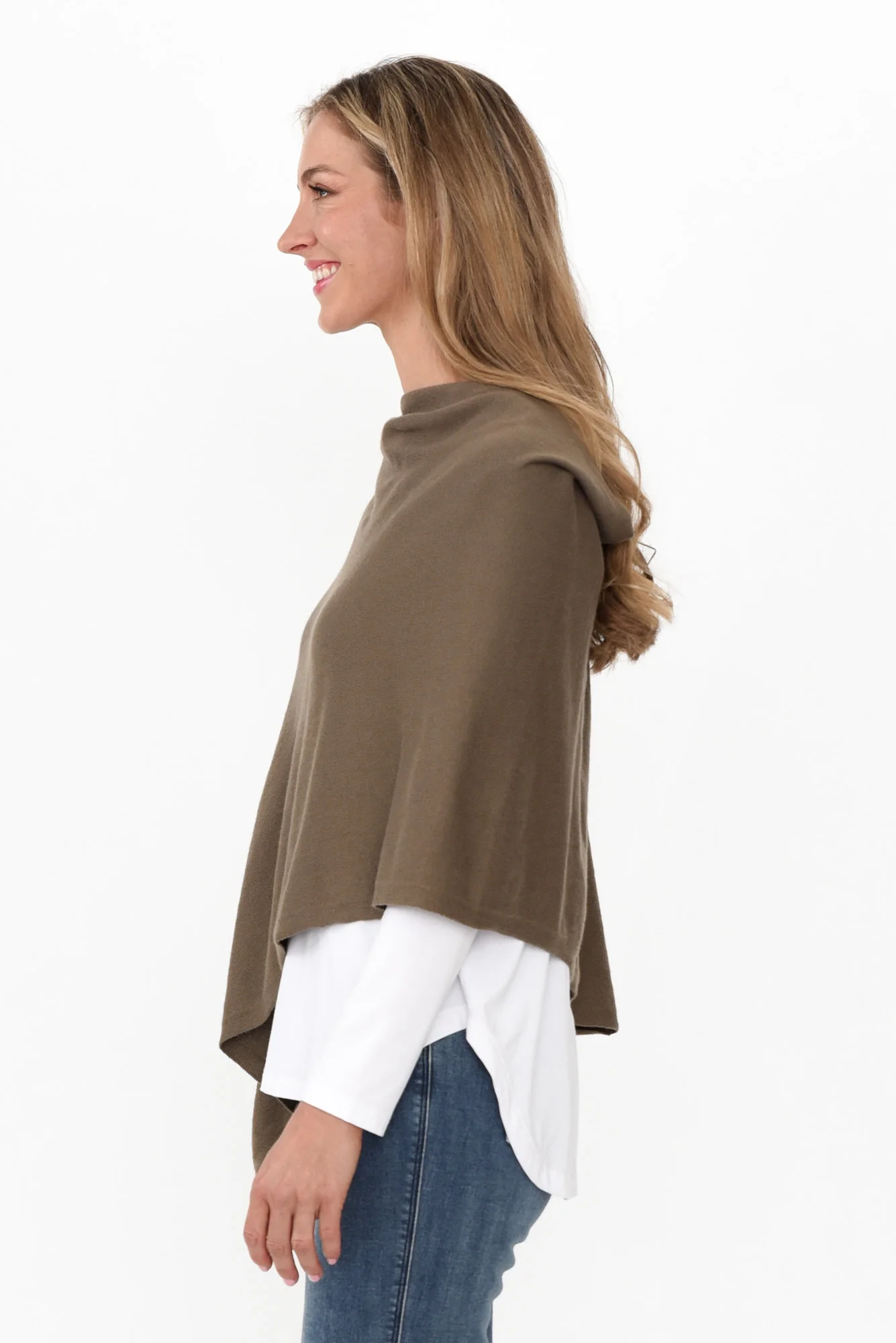 Elorie Khaki Cotton Cashmere Poncho - Image 7
