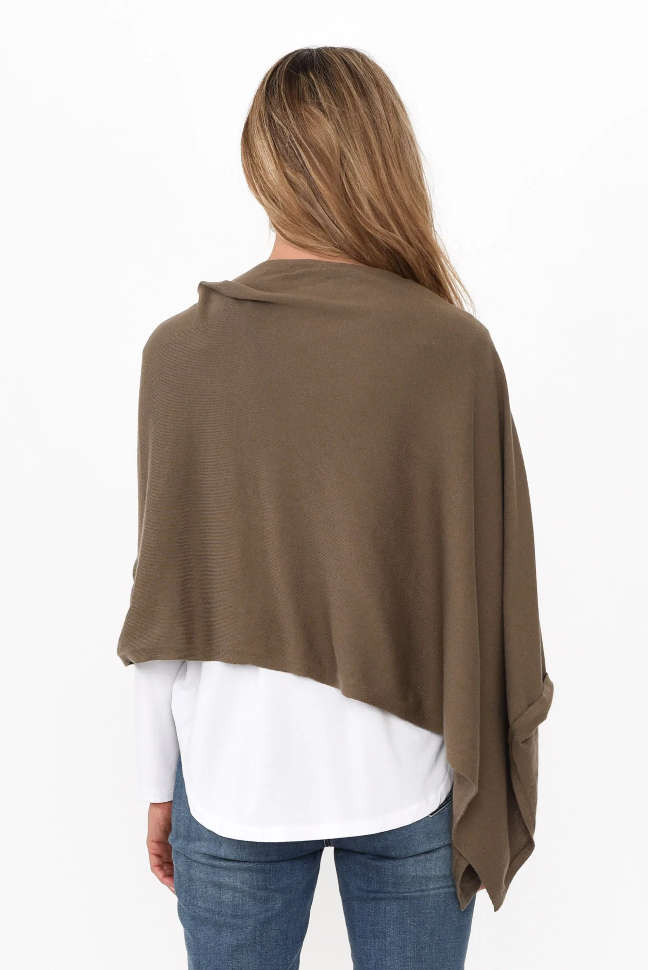 Elorie Khaki Cotton Cashmere Poncho - Image 8