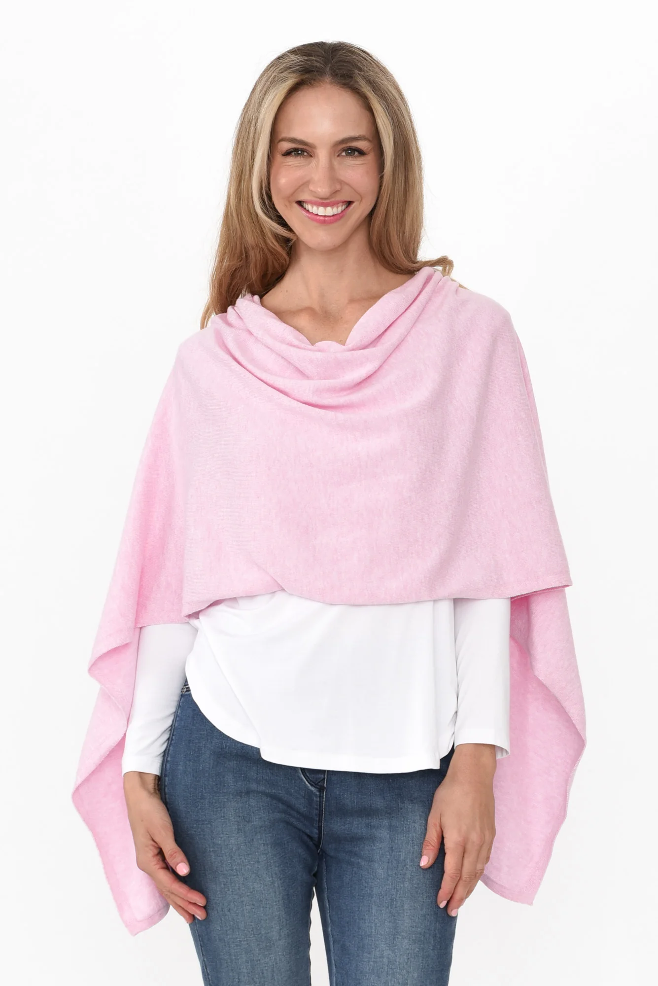 Elorie Pink Cotton Cashmere Poncho - Image 3