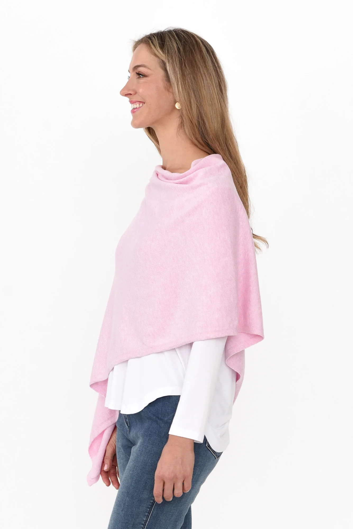 Elorie Pink Cotton Cashmere Poncho - Image 7