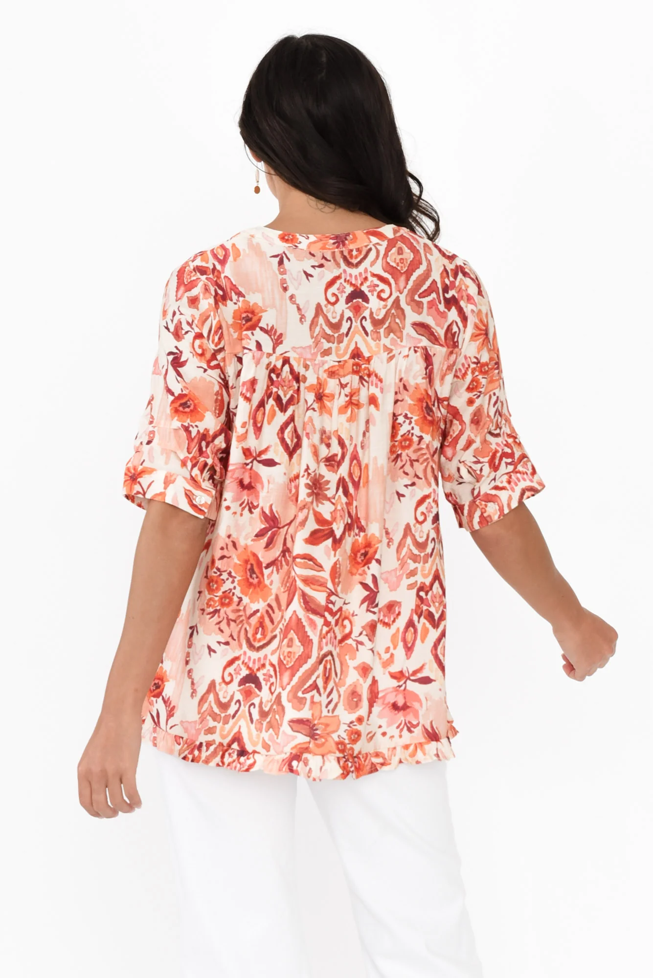 Ennis Orange Floral Frill Top - Image 4