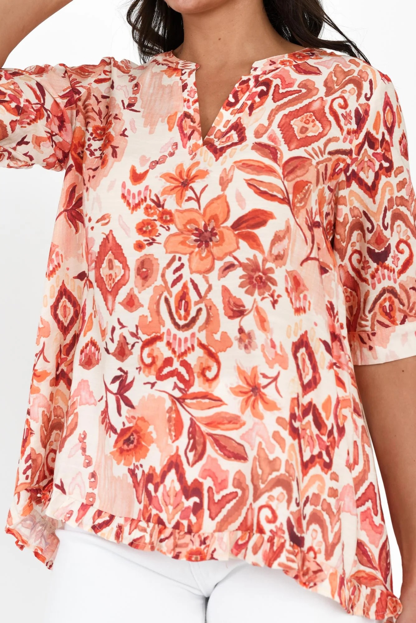 Ennis Orange Floral Frill Top - Image 5