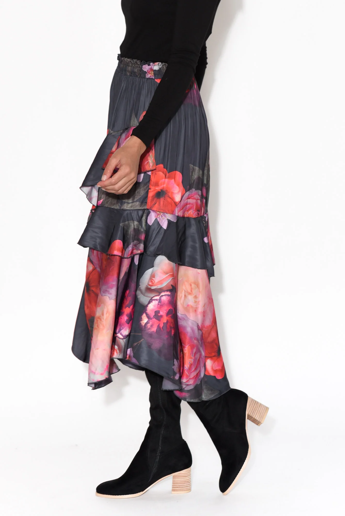 Enough Navy Floral Ruffle Skirt - Image 4