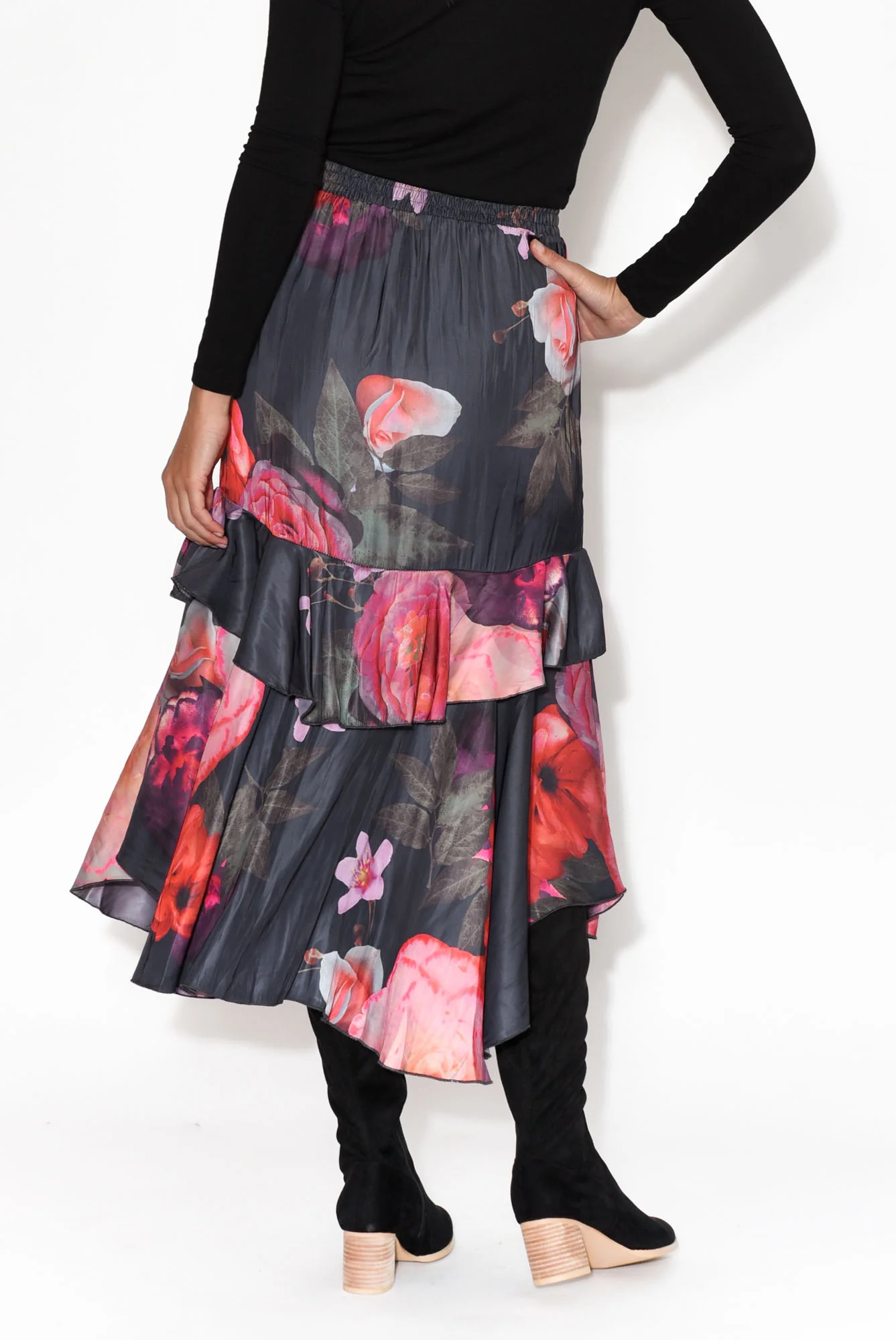 Enough Navy Floral Ruffle Skirt - Image 5