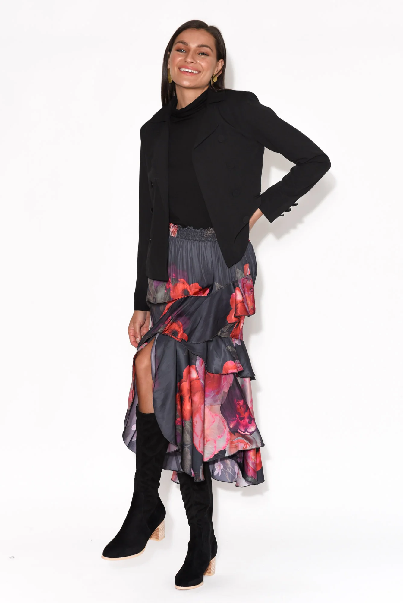 Enough Navy Floral Ruffle Skirt - Image 6
