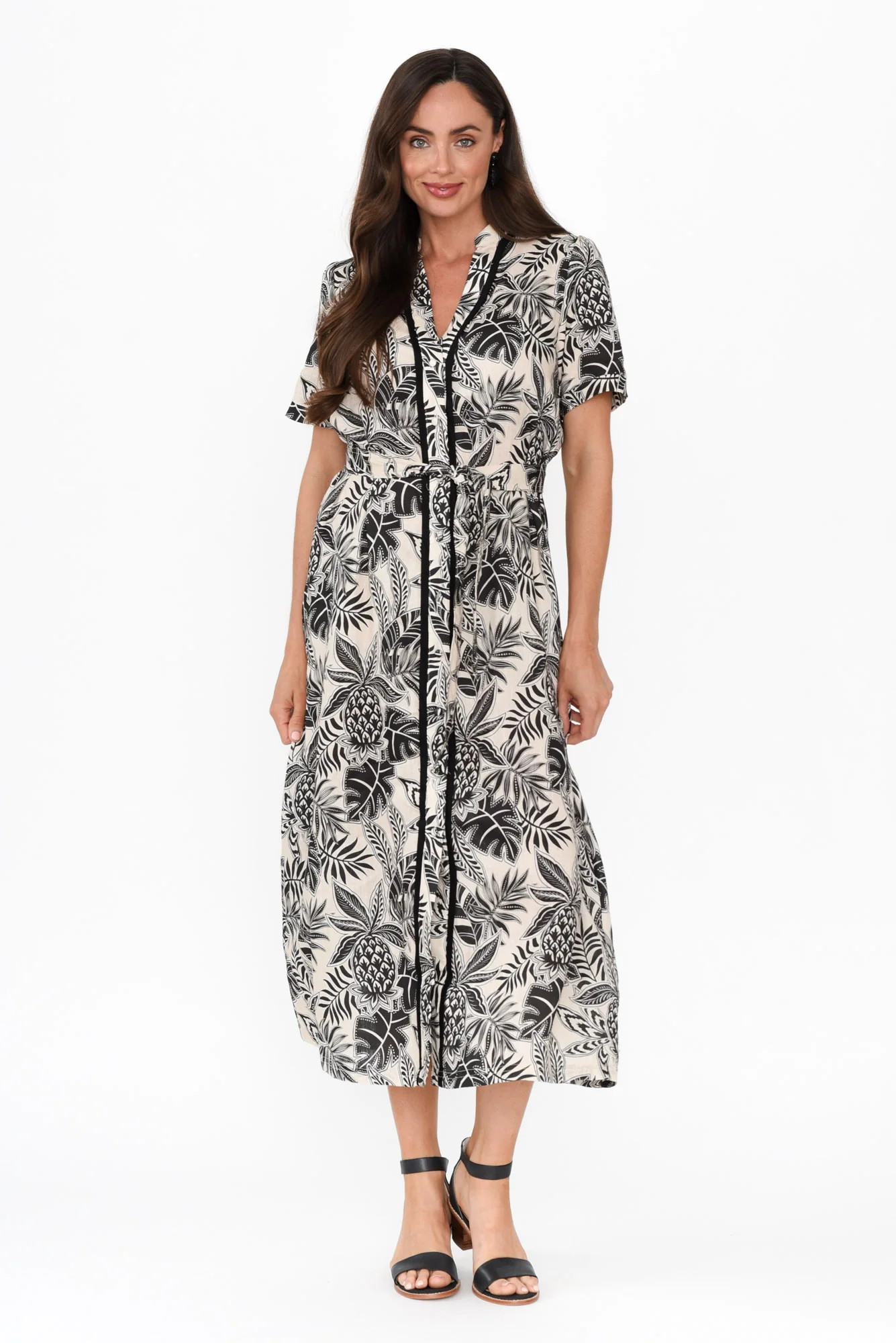Essadora Black Leaf Linen Dress - Image 3