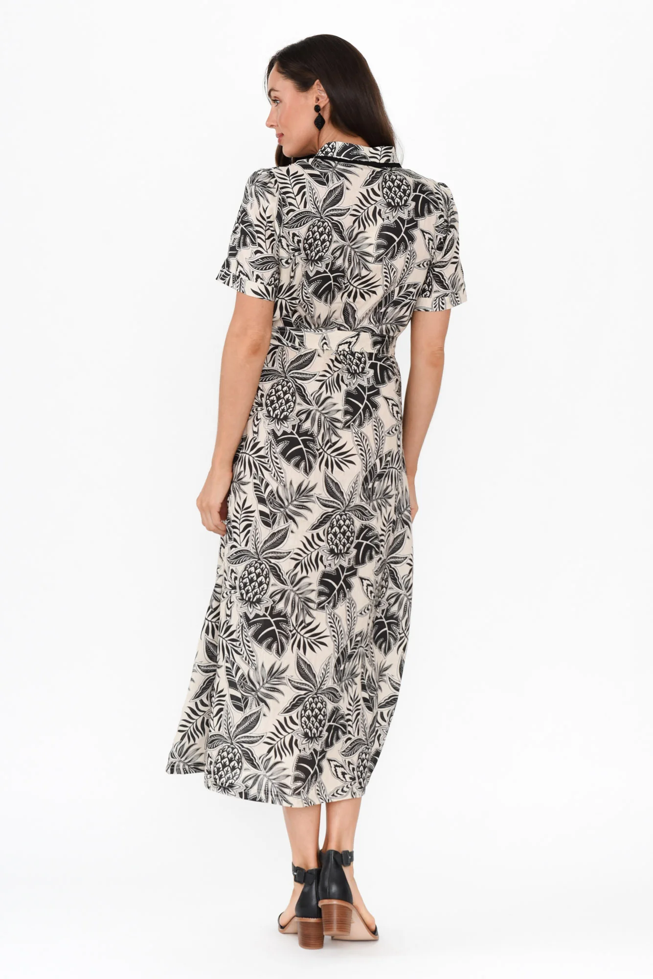 Essadora Black Leaf Linen Dress - Image 5